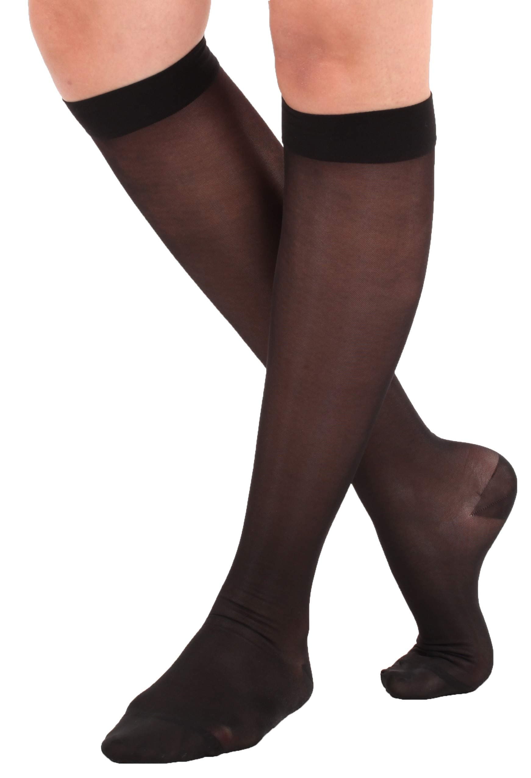 Made in USA - Sheer Compression Socks for Women 15-20 mmHg - Support Hose Knee High Stockings - Black, Medium