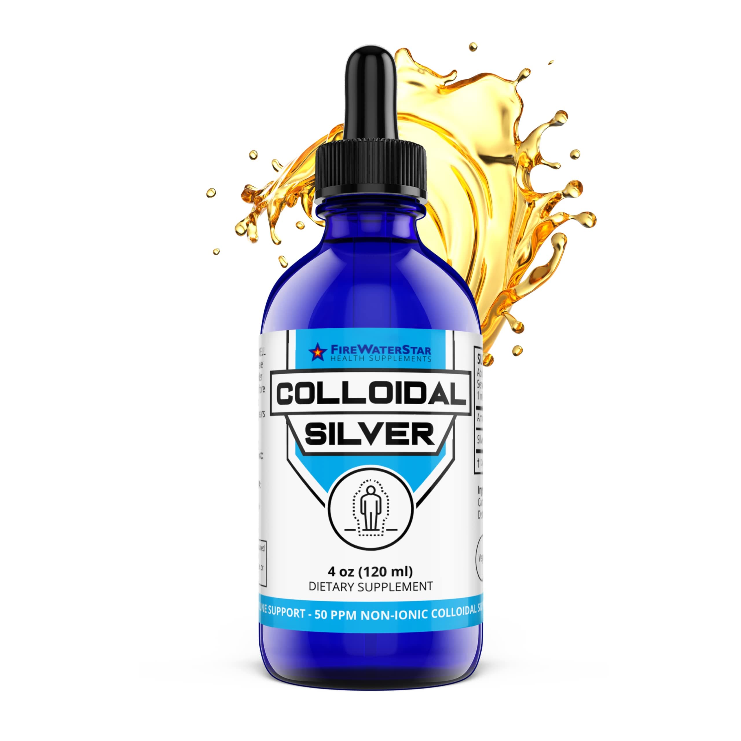 Colloidal Silver - 4oz - 60 Servings (2 Month Supply) - Amber Silver - 50ppm - 99.99% Pure Silver - Daily Immune Support