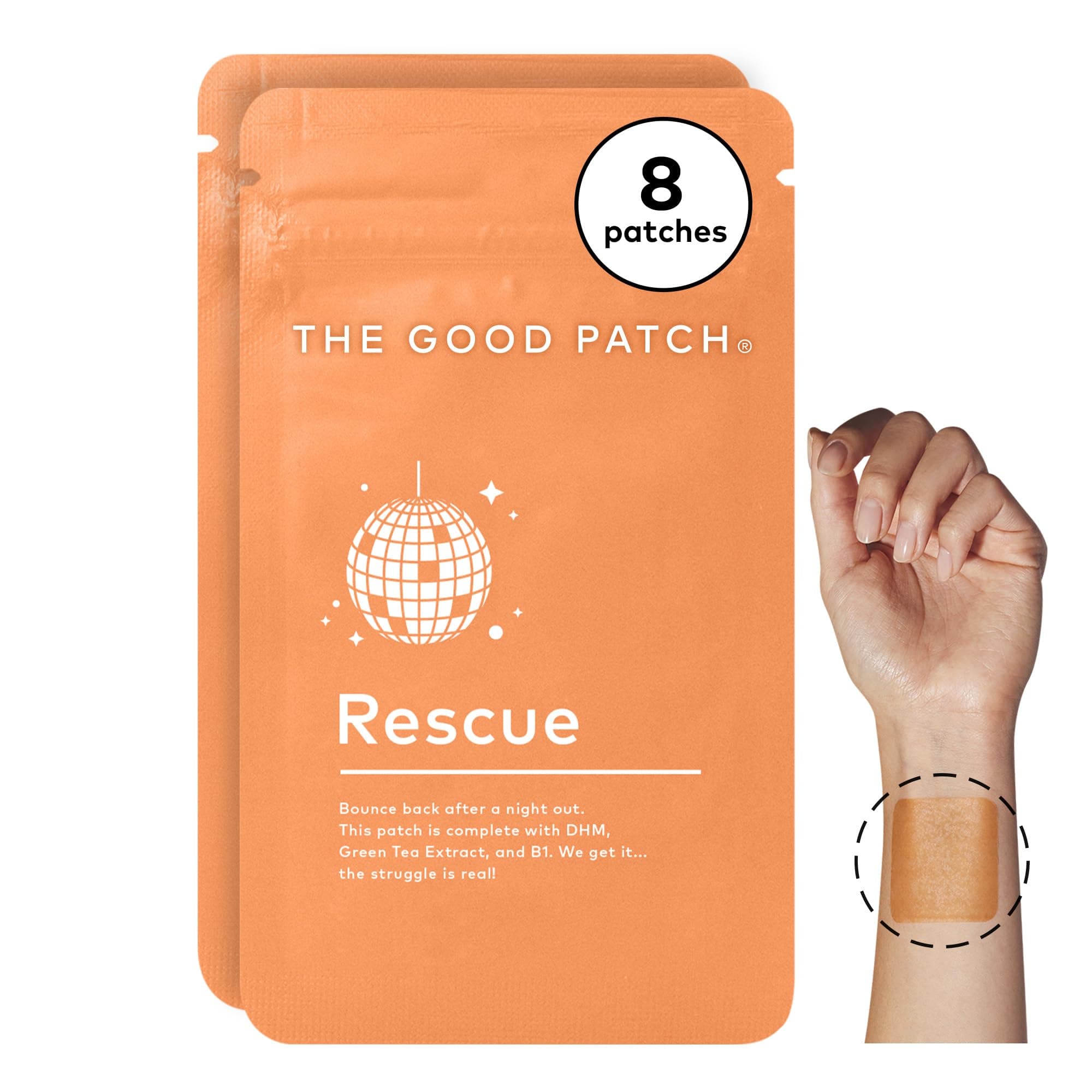 The Good Patch Rescue After Party Patch, Natural Patch with DHM, Vitamin B1, Green Tea, Plant Powered Wearable Wellness, Bounce Back After a Night Out (8 Total Patches)