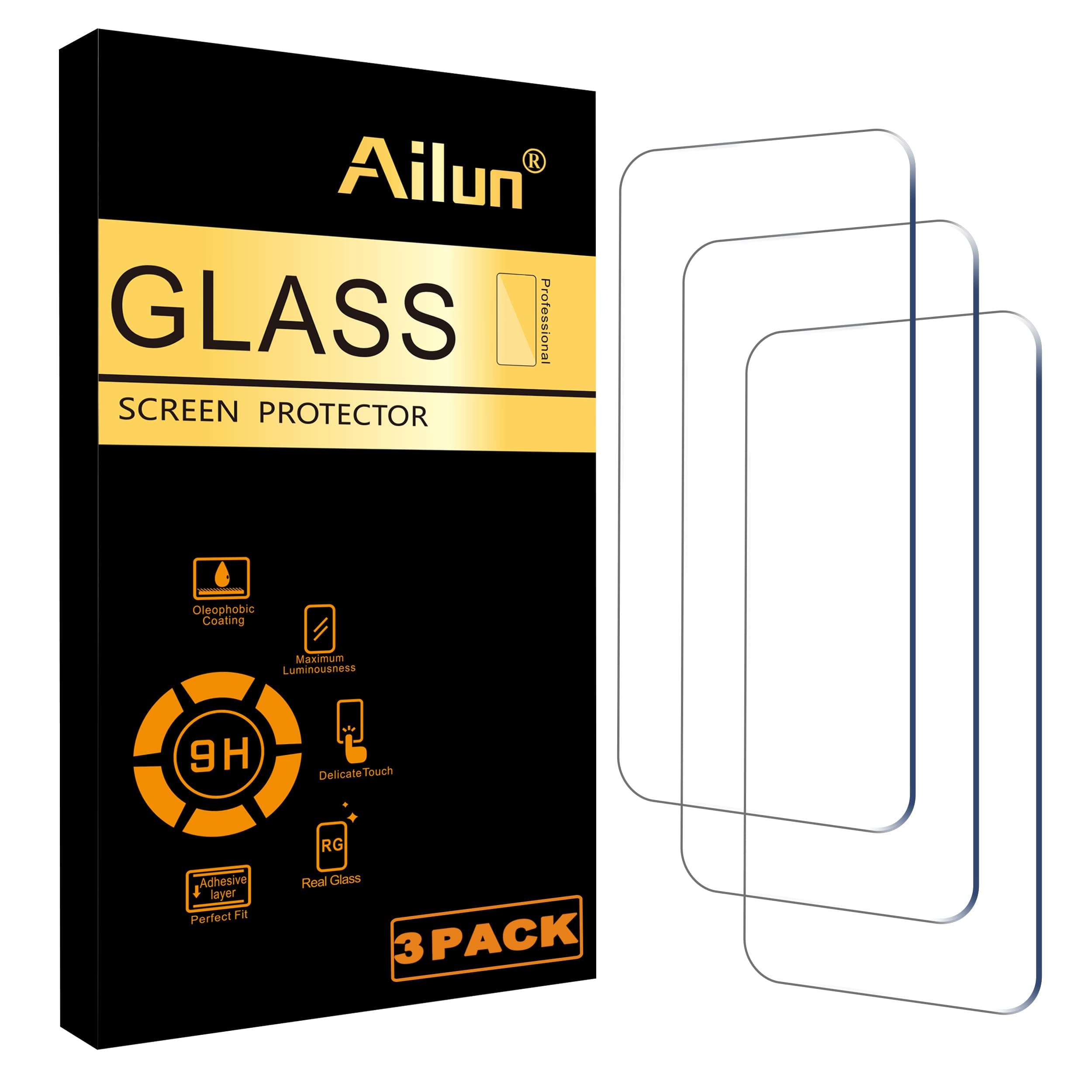 Ailun Glass Screen Protector for iPhone 16 Plus/iPhone 15 Plus/iPhone 15 Pro Max [6.7 Inch] Display 3 Pack Tempered Glass, Sensor Protection, Dynamic Island Compatible, Case Friendly