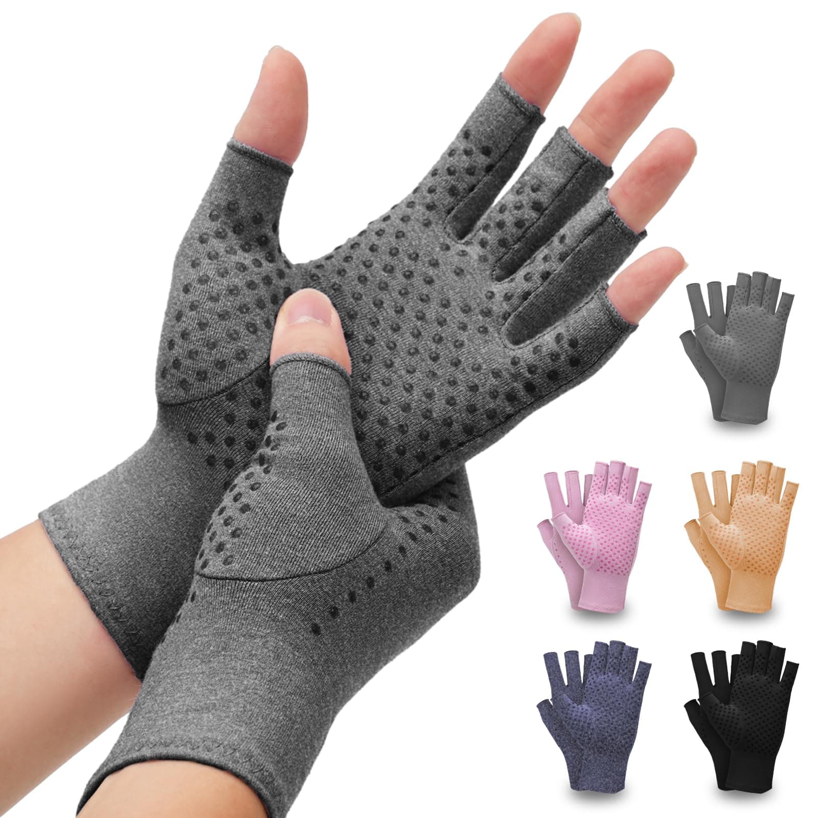 DRNAIETY 2 Pairs Arthritis Compression Gloves- for Hand Arthritis, Carpal Tunnel Pain, Rheumatoid Arthritis, RSI, Fingerless, Anti-Slip, Breathable Gloves for Men & Women, Typing, Daily Use(XL, Gray)
