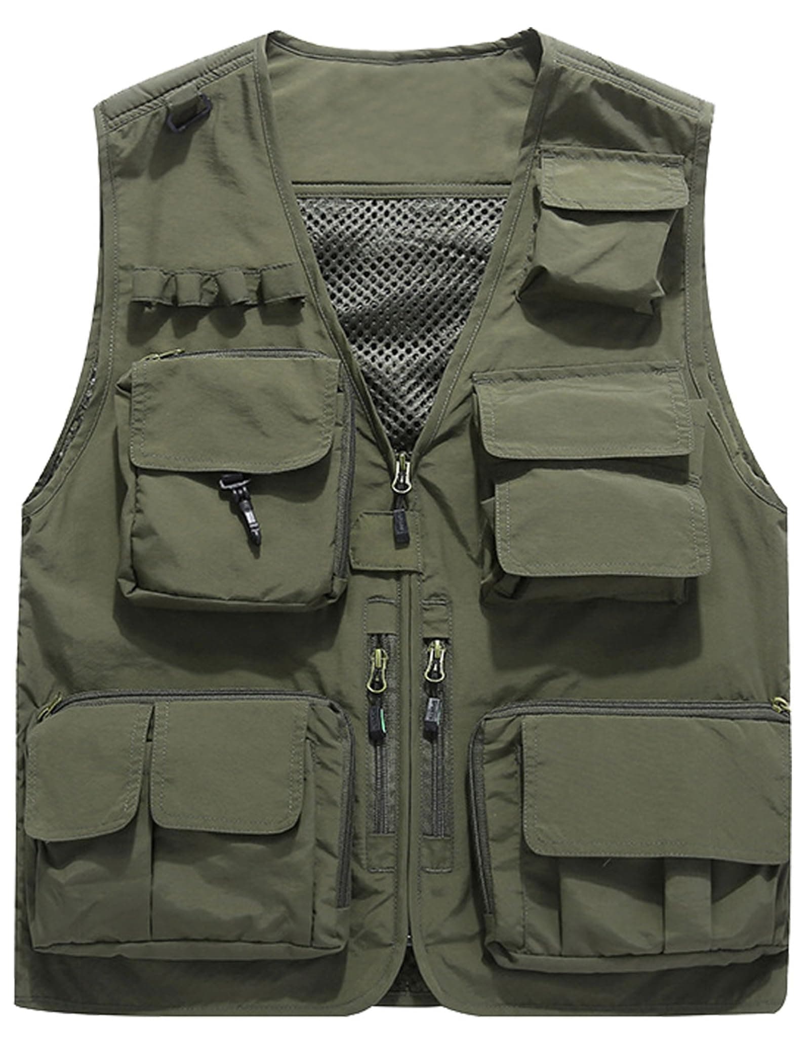 Flygo Men's Casual Lightweight Outdoor Fishing Work Safari Travel Photo Cargo Vest Jacket Multi Pockets
