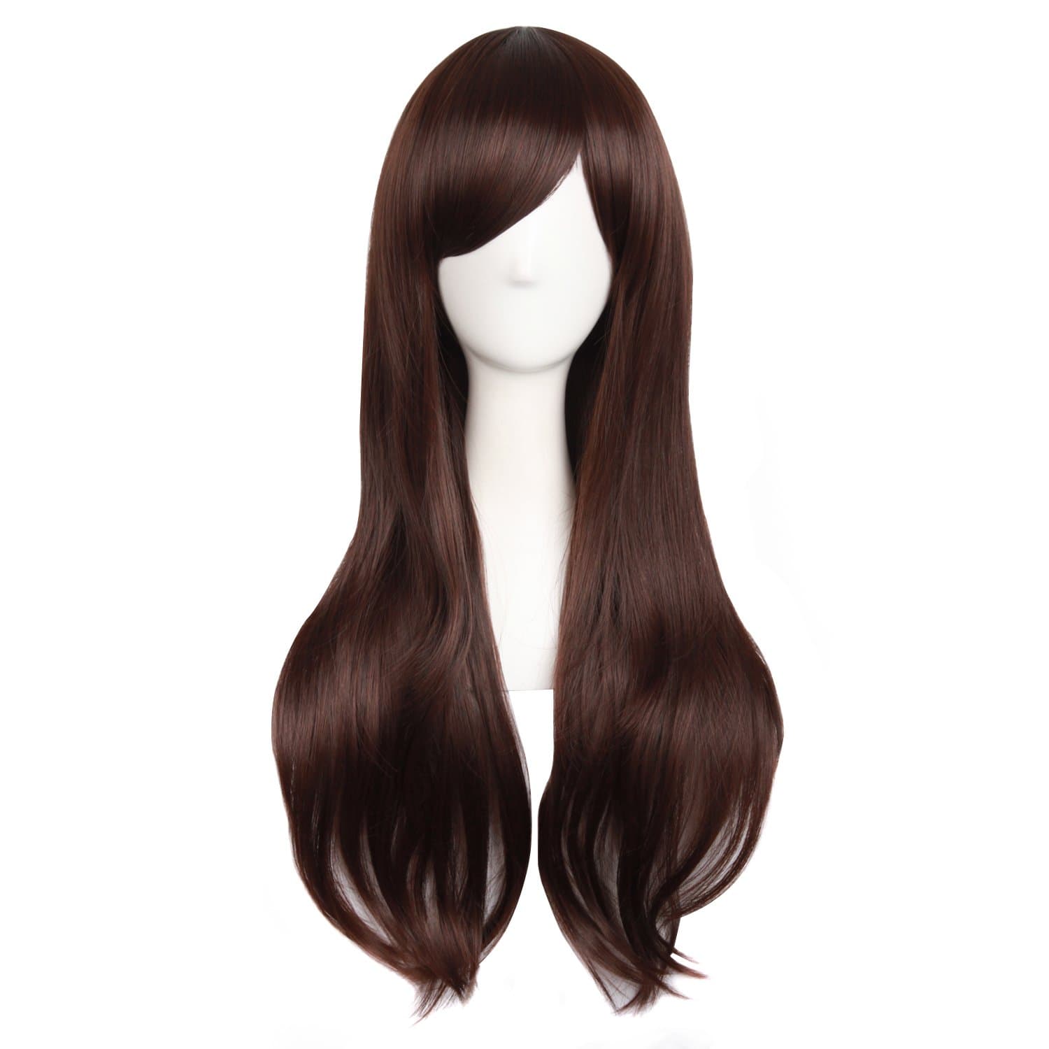 MapofBeauty 28"/70cm Women Side Bangs Long Curly Hair Ends Cosplay Wig(Dark Brown)