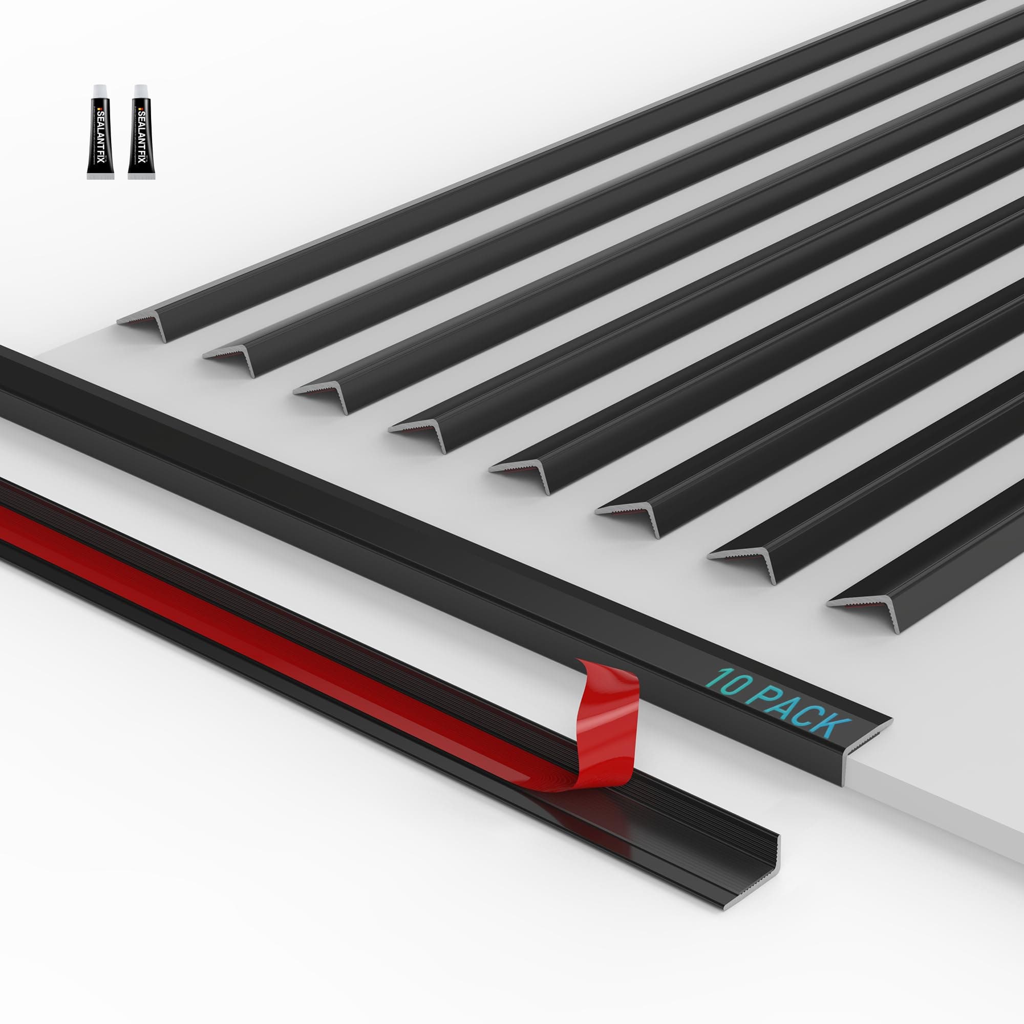 10Pack Tile Edge Trim,53''x0.4'' Peel and Stick Aluminum Backsplash Trim,Self Adhesive Decorative Marble Tile Liner,Matte Black