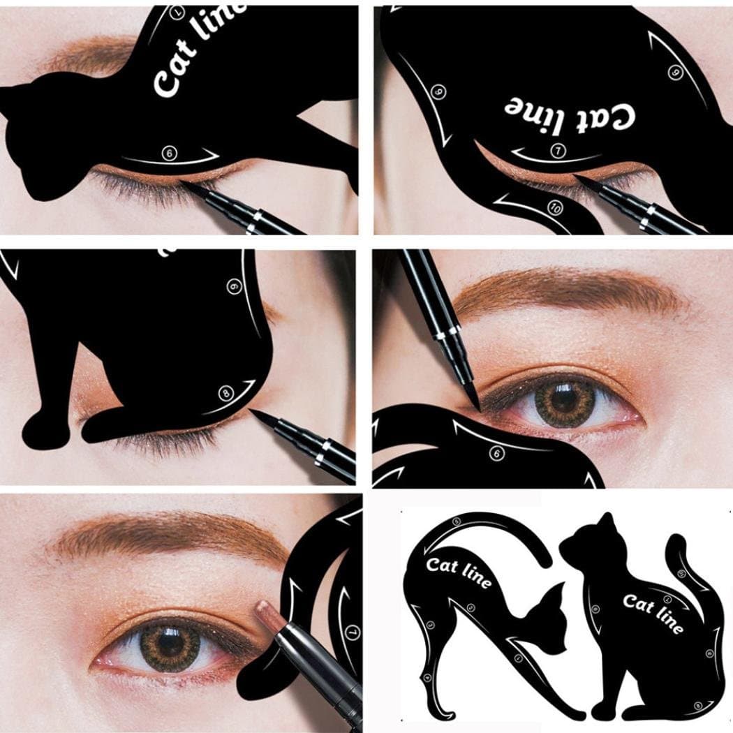 Ecosin 2Pcs Women Cat Line Pro Eye Makeup Tool Eyeliner Stencils Template Shaper Model Cat Eye Card