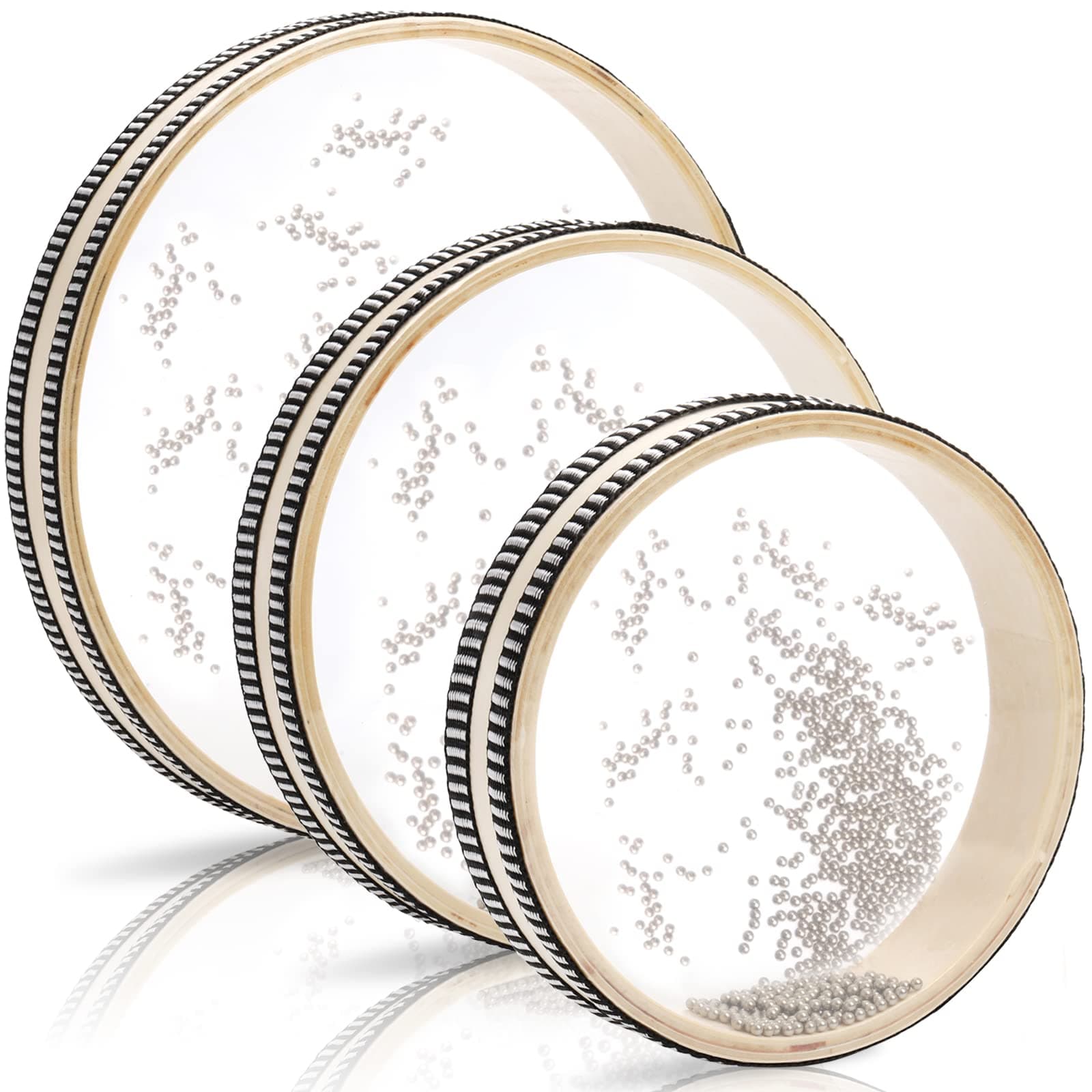 3 Pieces Wave Bead Ocean Drum, Sea Wave Sound Drum Percussion with Hardwood Shell Ocean Sound Musical Instrument Percussion for Home School Supplies, 6 Inch, 8 Inch, 10 Inch