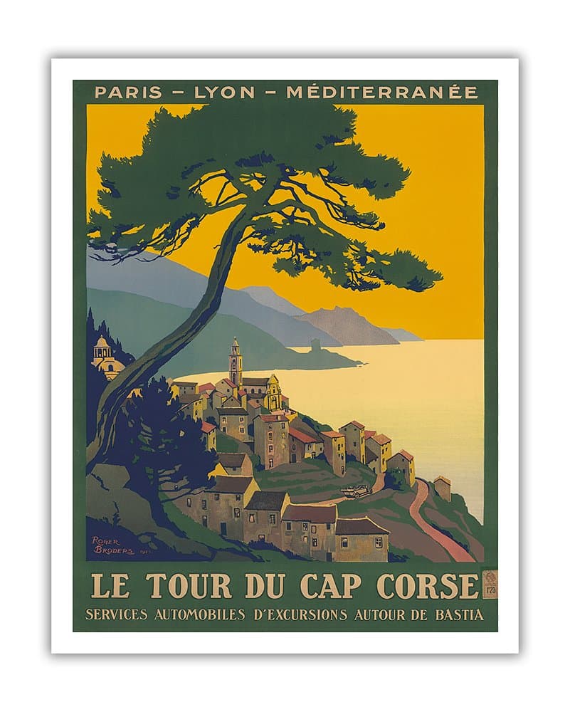 Corsica Island, France - Le Tour Du Cap Corse - Chemins de fer de Paris-Lyon-Méditerranée Railway (PLM) - Vintage World Travel Poster by Roger Broders 1923 - Fine Art Print - 11in x 14in