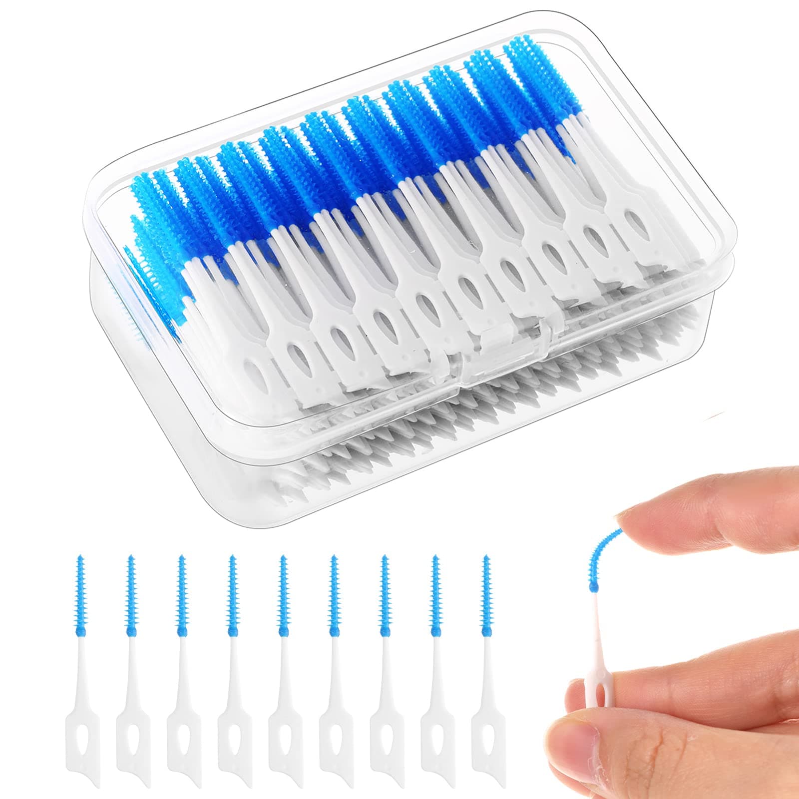 RAYITO 220 Pieces Interdental Brushes, Silicone Dental Brushes Blue Tooth Floss Picks for Braces Oral Cleaning