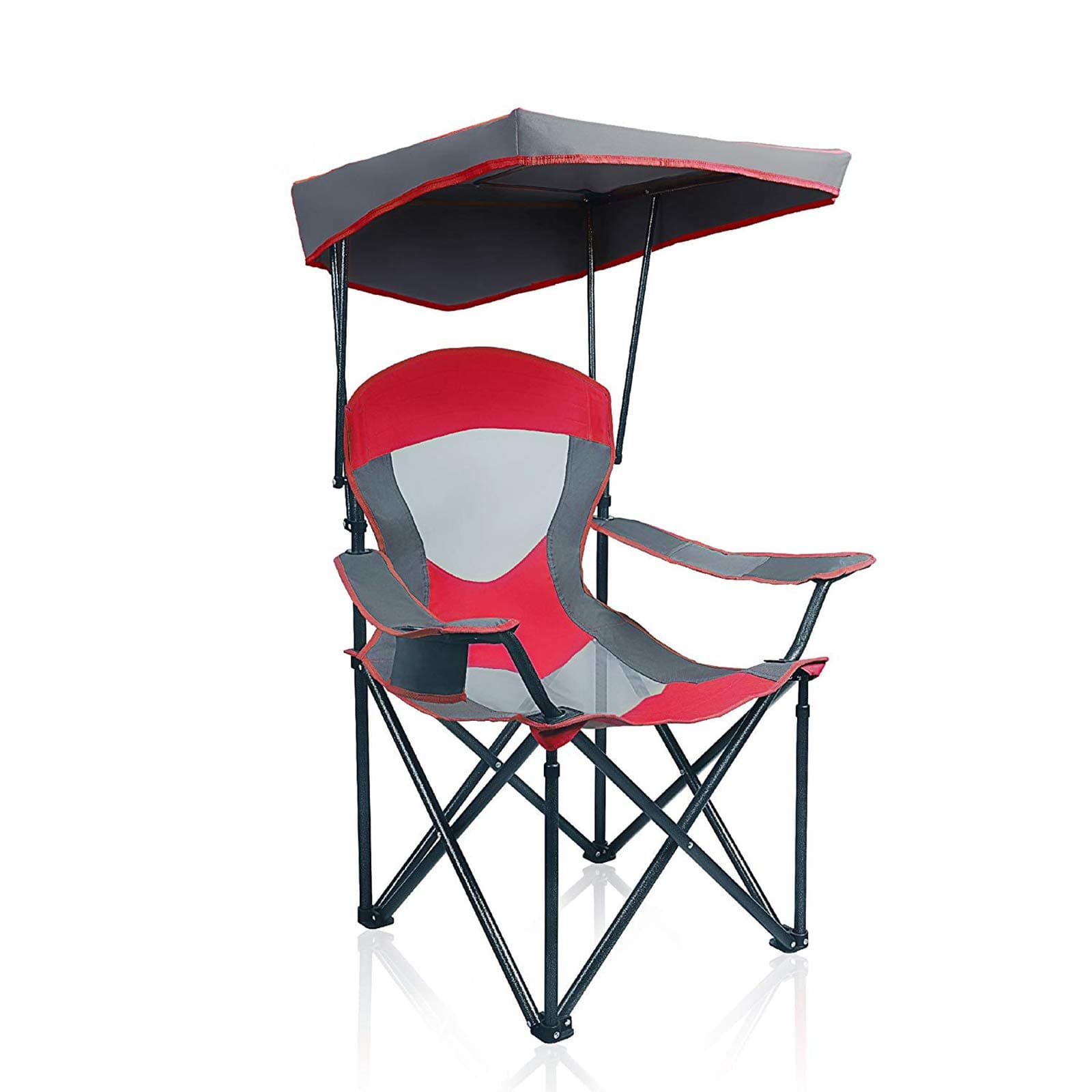 ALPHA CAMP Heavy Duty Canopy Camping Chair, 350 lbs Capacity Oversized Folding Chair with Adjustable Sunshade, Portable Sunshade Chair with Cup Holder for Beach, Fishing, Outdoor