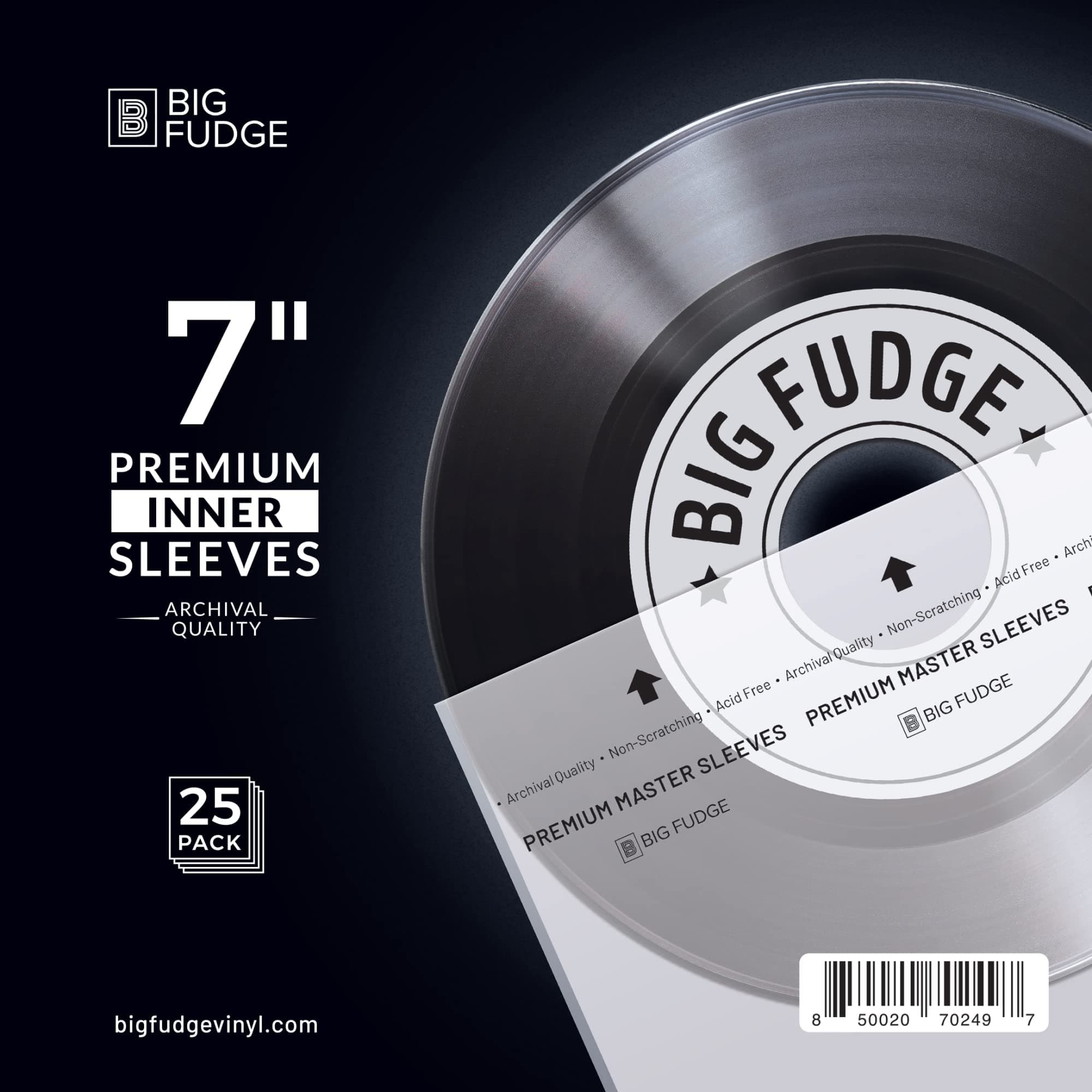 BIG FUDGE Premium Inner Vinyl Sleeves - Anti Static and Dust Archival Record Inner Cover - Protective Plastic and Rice Paper LP Album Sleeve Covers for 7-Inch Records - Pack of 25