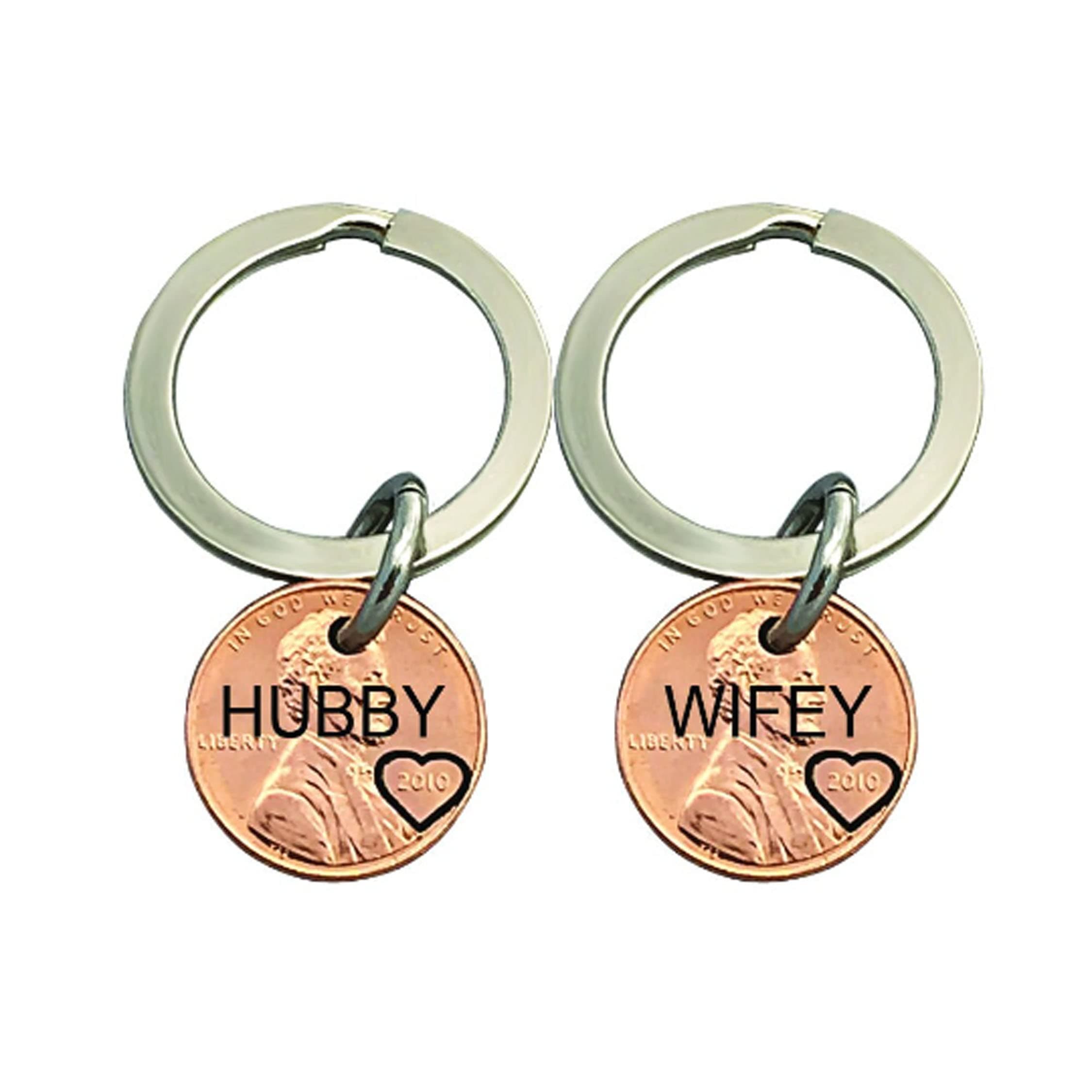 2 Personalized Key chain - Couples Hand Stamped Penny - Hand Stamped - - Gifts for Couples - Husband Gift - Wife Gift - Lucky to have you - Penny Keychain