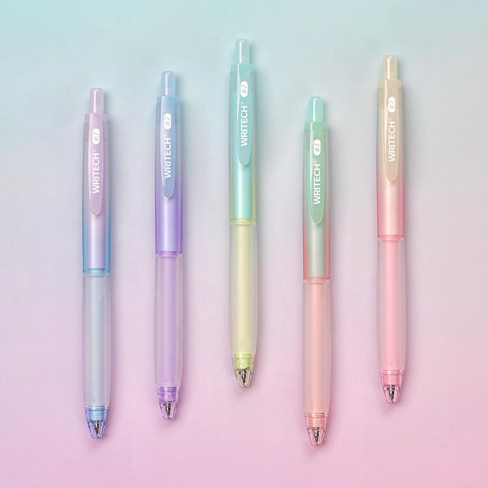 Retractable Gel Ink Pens: 0.7mm Fine Point Black-Ink Aesthetic Gradient Color Barrel Soft Grip Medium Point Pen 5ct with 5 Refills for Journaling Smooth Writing Quick-dry No Bleed