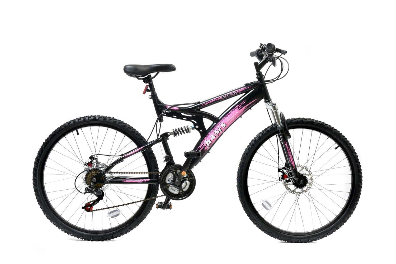 Basis 1 Full Suspension Mountain Bike 26" Wheel Disc Brakes 21 Speed Black Pink