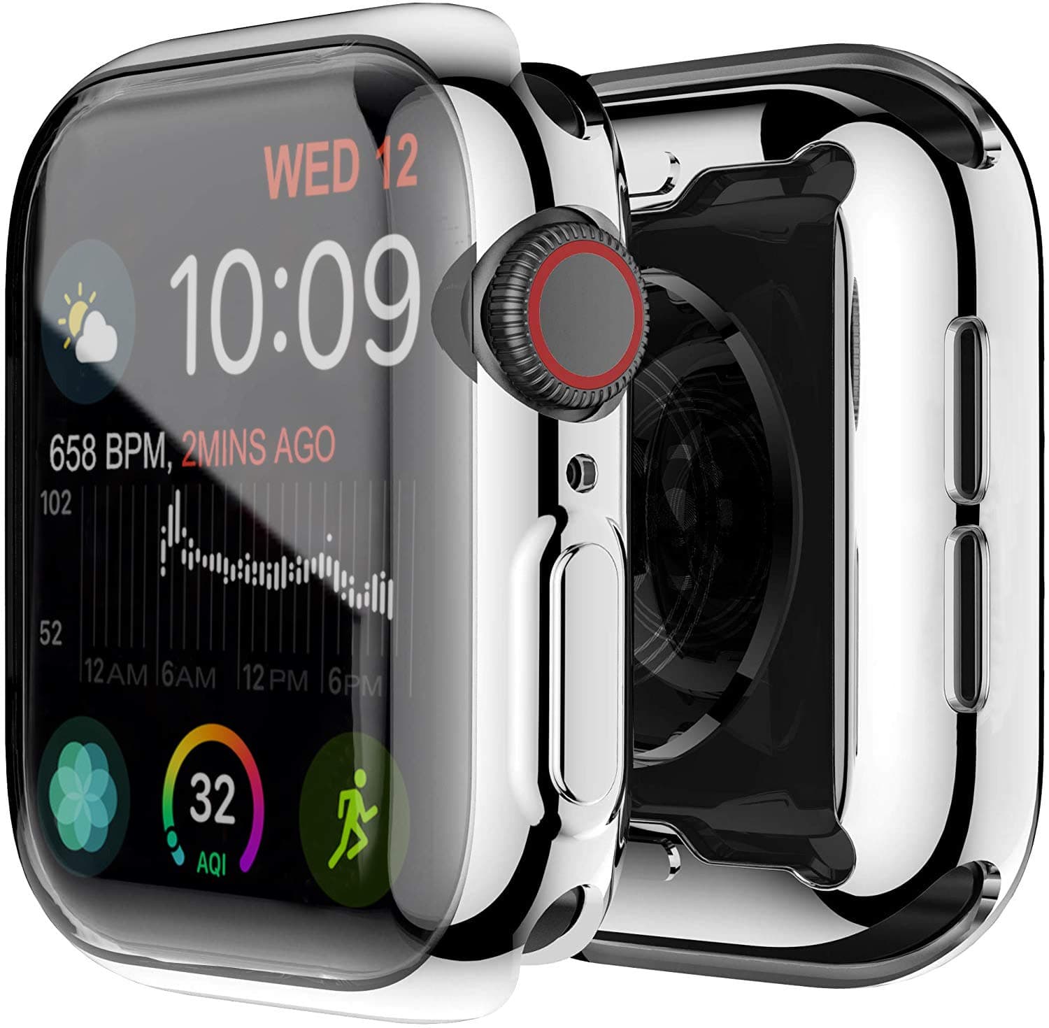 Yolin [2-Pack] All-around TPU Screen Protector Compatible with Apple Watch Series 6/5 / 4 / SE3 / SE2 / SE 44mm, Soft Protective Case For iwatch 44mm (1 Silver + 1 Transparent)