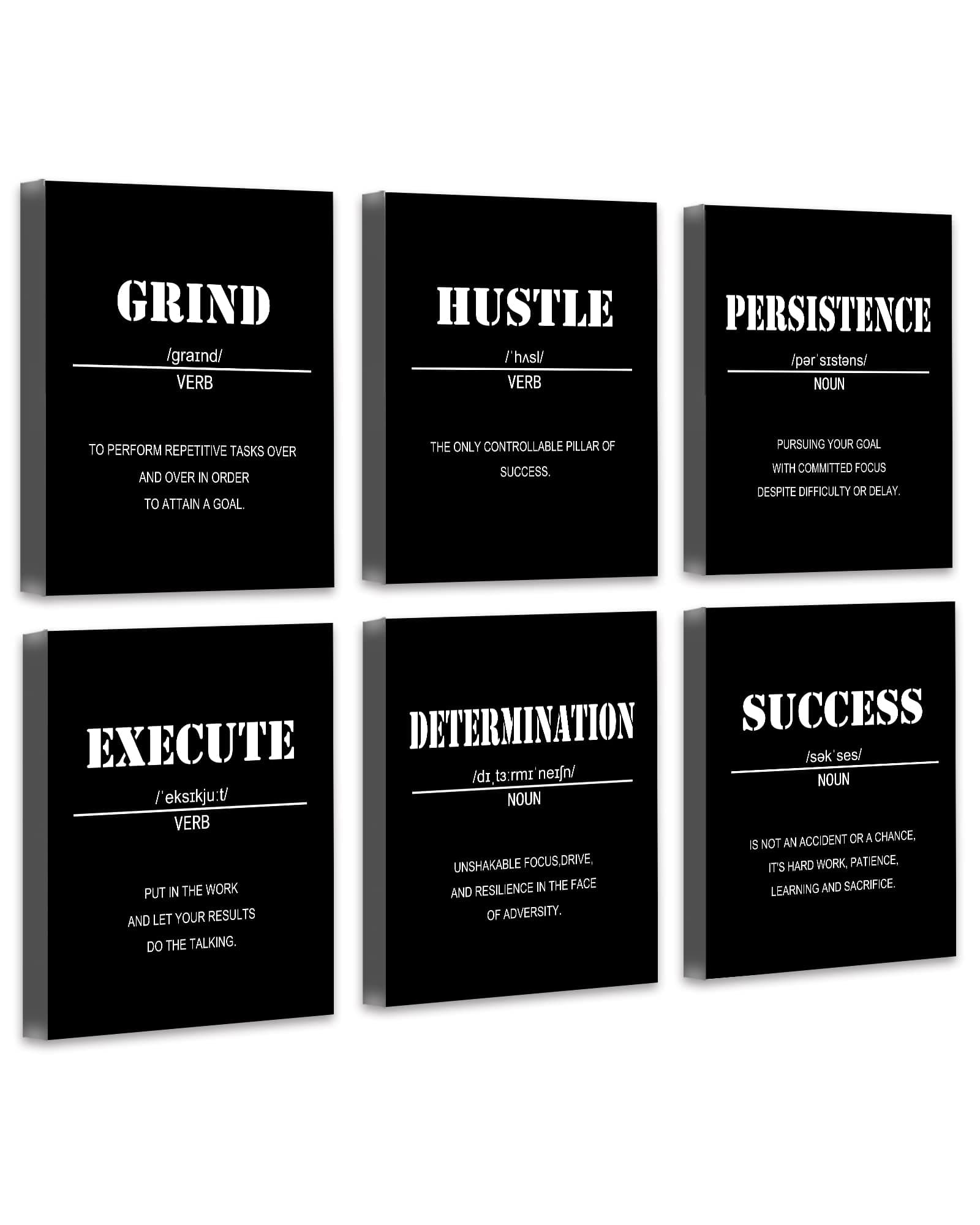 Inspirational Office Wall Art - Motivational Quotes for Living Room - Encouraging Canvas Posters for Bedroom - Sayings for Wall Decor - 8” x10” x6 PCS (FRAMED)