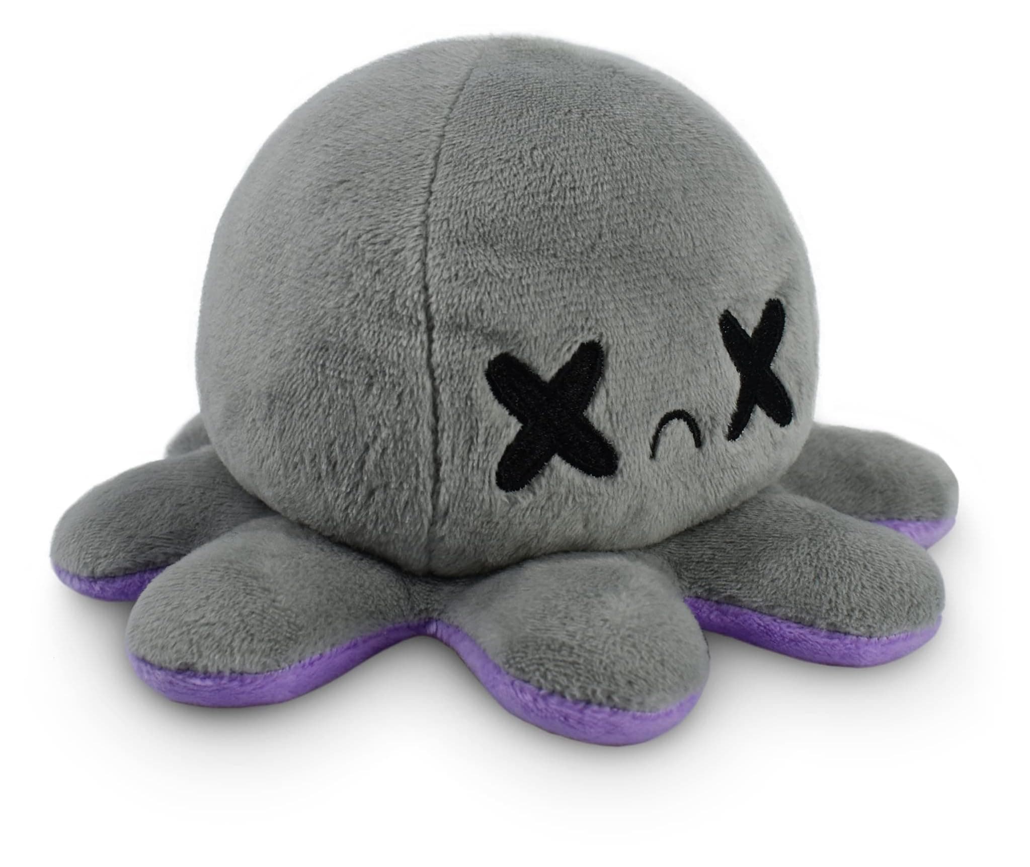 TeeTurtle Reversible Octopus Plushie 4-Inch Happy Purple + Dead Gray Two-Sided Flip Plush Toy with Embroidered Details - Cute Mini Collectible Plush for Kids, Teens, and Adults