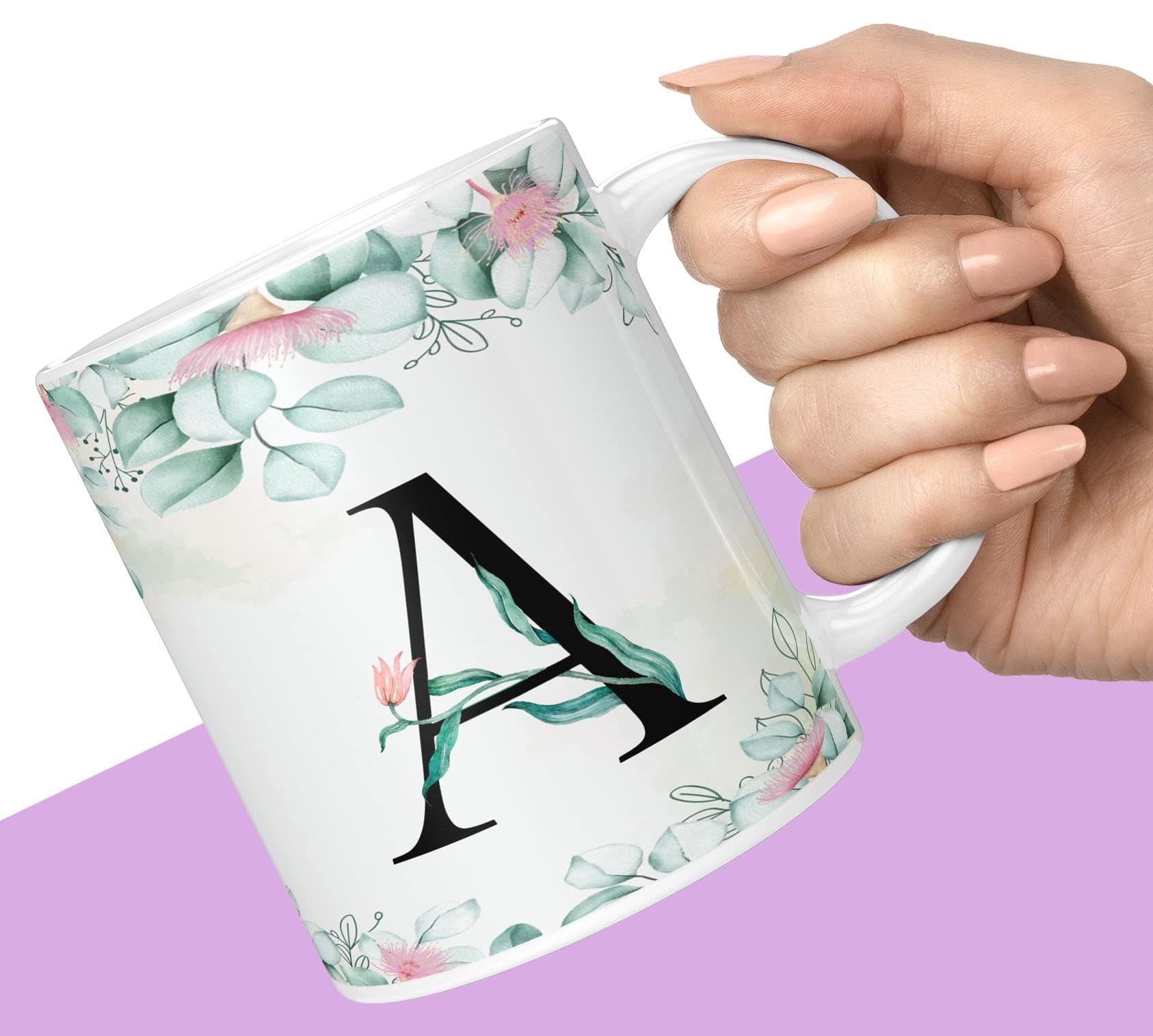 Colorful Floral Alphabet Letter A Printed Coffee Mug For Girls Boys Friends Love Kids Best Gift For Birthday Anniversary Initial Letter A (Microwave Safe Ceramic Tea Coffee Mug-350ml) - ABWM 133