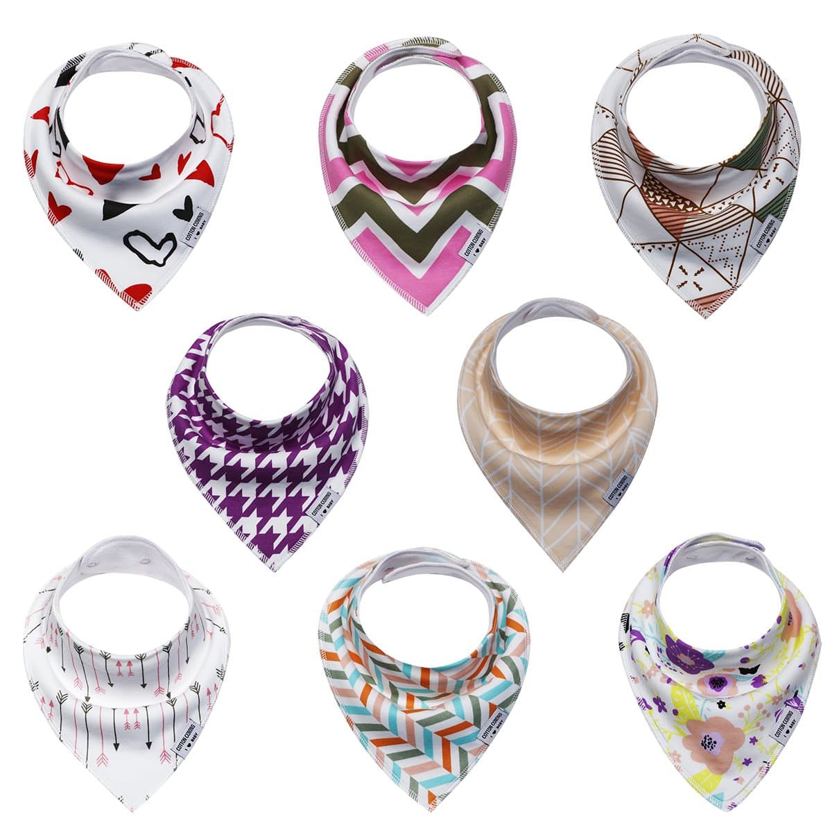 100% Organic Cotton Baby Bandana Drool Bibs for Girls 8 Pack Set,Newborns, Infants and Toddlers (Color-02)