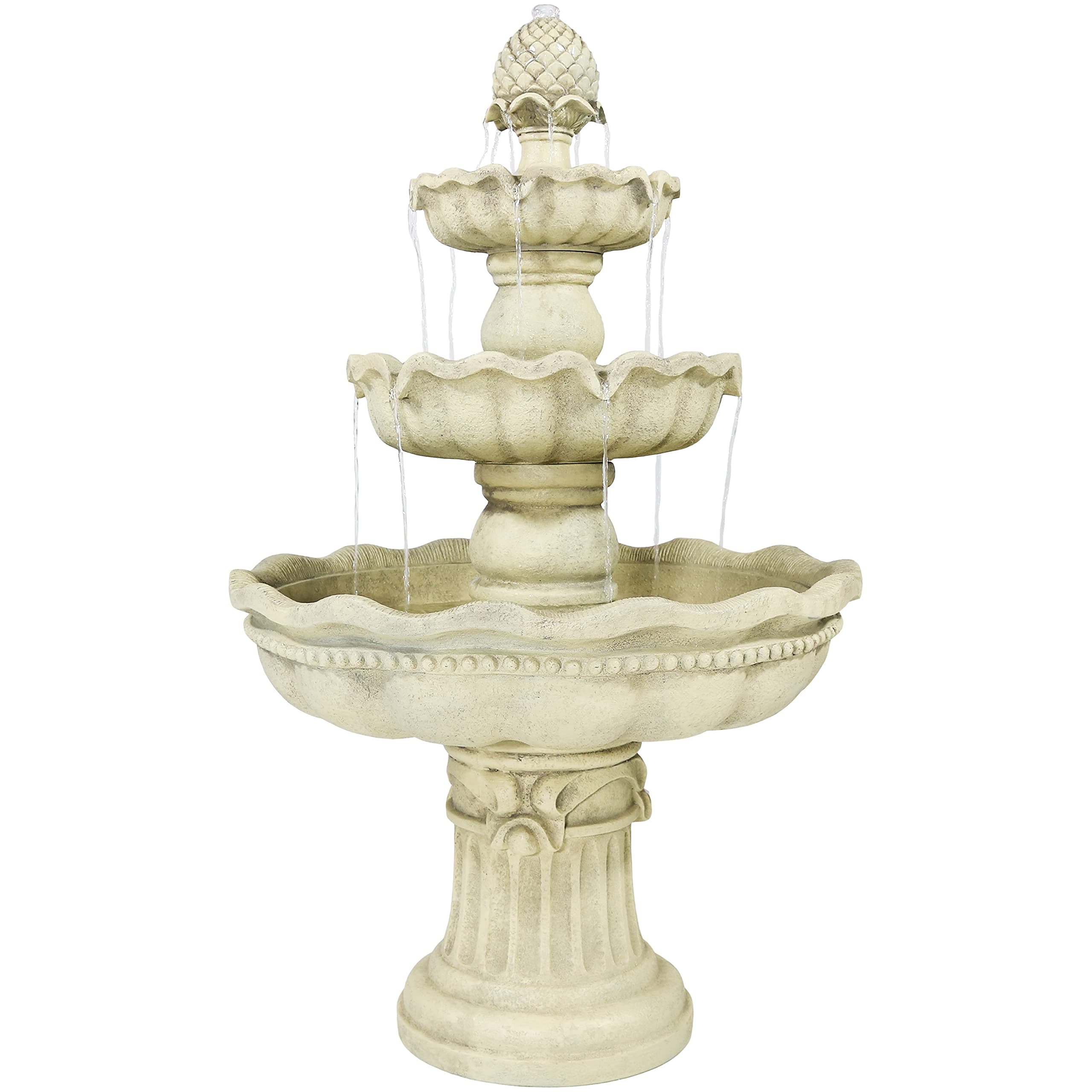 Sunnydaze 51-Inch Electric Water Fountain - Outdoor Water Feature - 3-Tier Outdoor Fountain with Pineapple Top - White