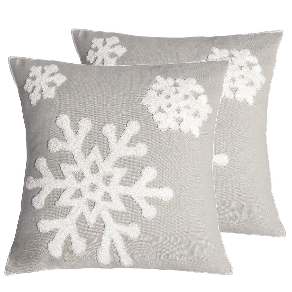 18x18,Cotton Christmas Blessing Throw Pillow Cover for Bed Sofa Cushion Car Snowflake Embroideried Pillowcases,1pair Grey