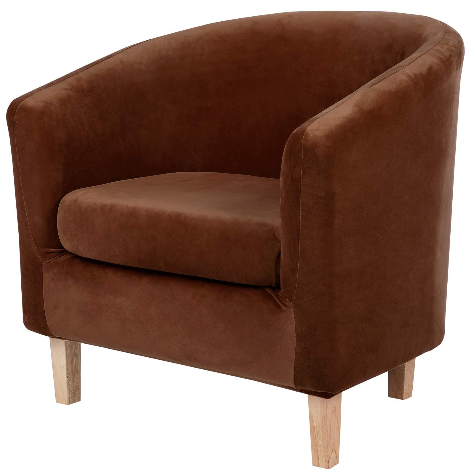 hyha2 Pieces Velvet Tub Chair Cover with Cushion Cover, Removable Stretch Club Chair Slipcover for IKEA Tullsta, Armchair Furniture Protector for Living Room, Brown