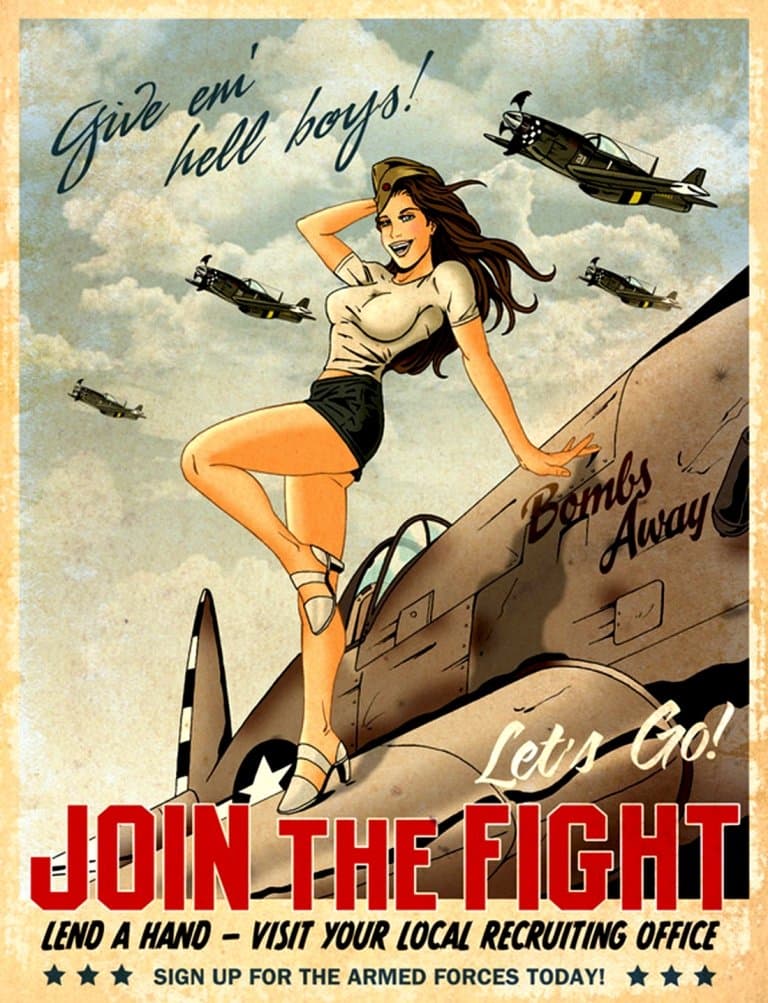 WWII Recruitment Poster : Give 'em Hell Boys - Pinup : Art Print