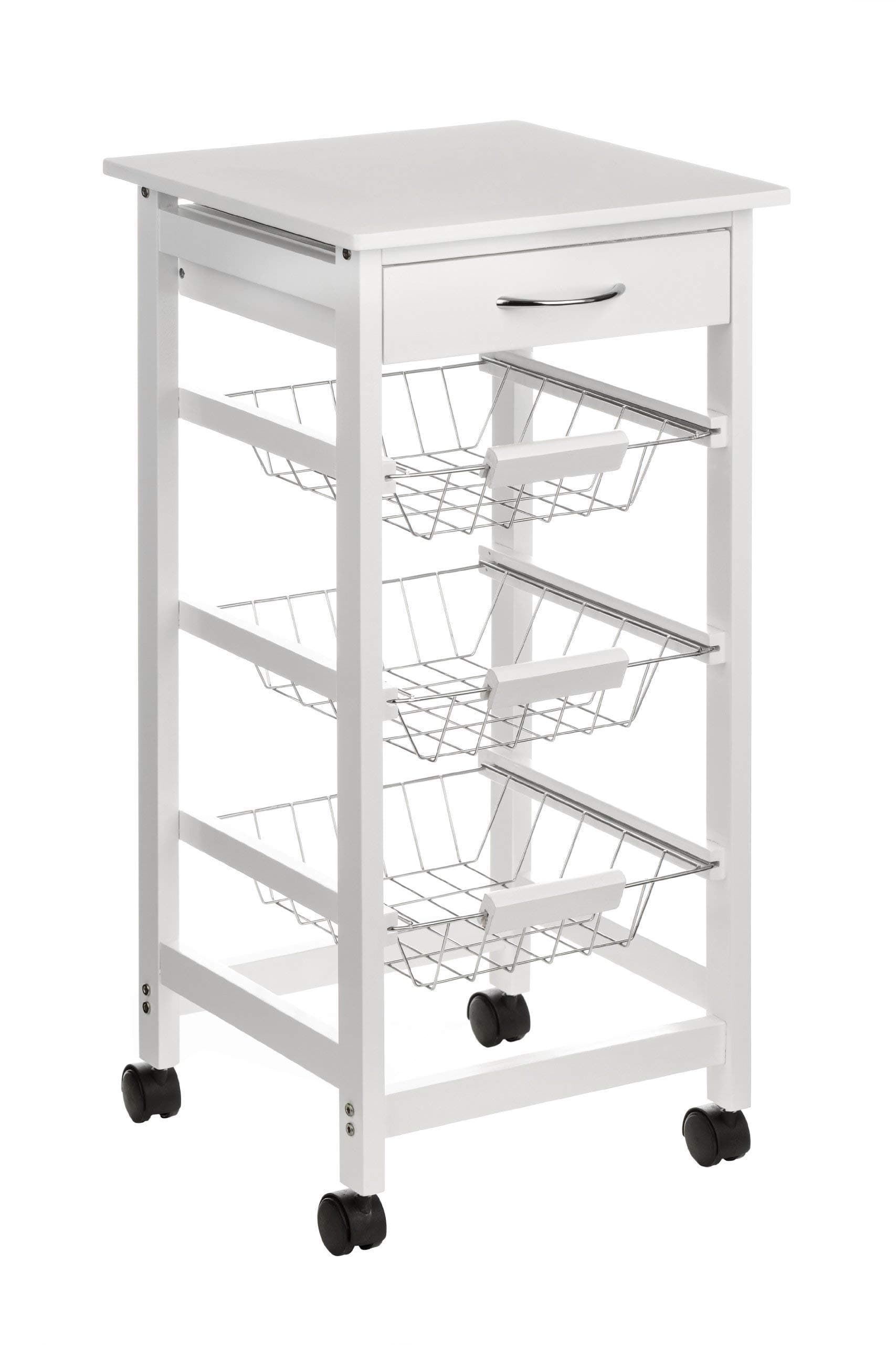 Premier Housewares Kitchen Trolley White Kitchen Trolleys with Wheels Wire Basket Vegetable Rack Trolley Narrow Kitchen Trolley 4 Wheel Trolley Cart