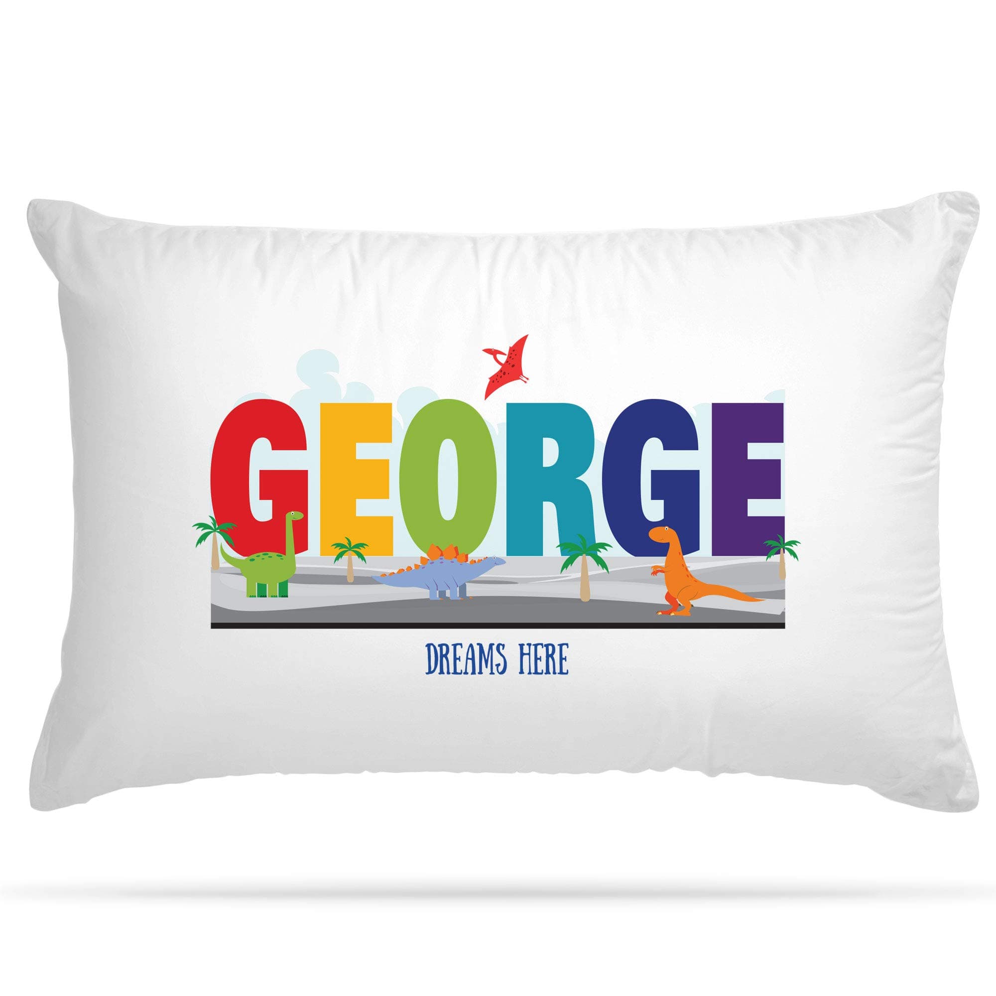 Personalised Dinosaur Kids Pillow Case Customised Gifts Cushion Covers Bedroom Accessories Dinosaur Bedding for Dinosaur Birthday Decorations - Easter Gifts for Kids - Cute Room Decor (Boys)