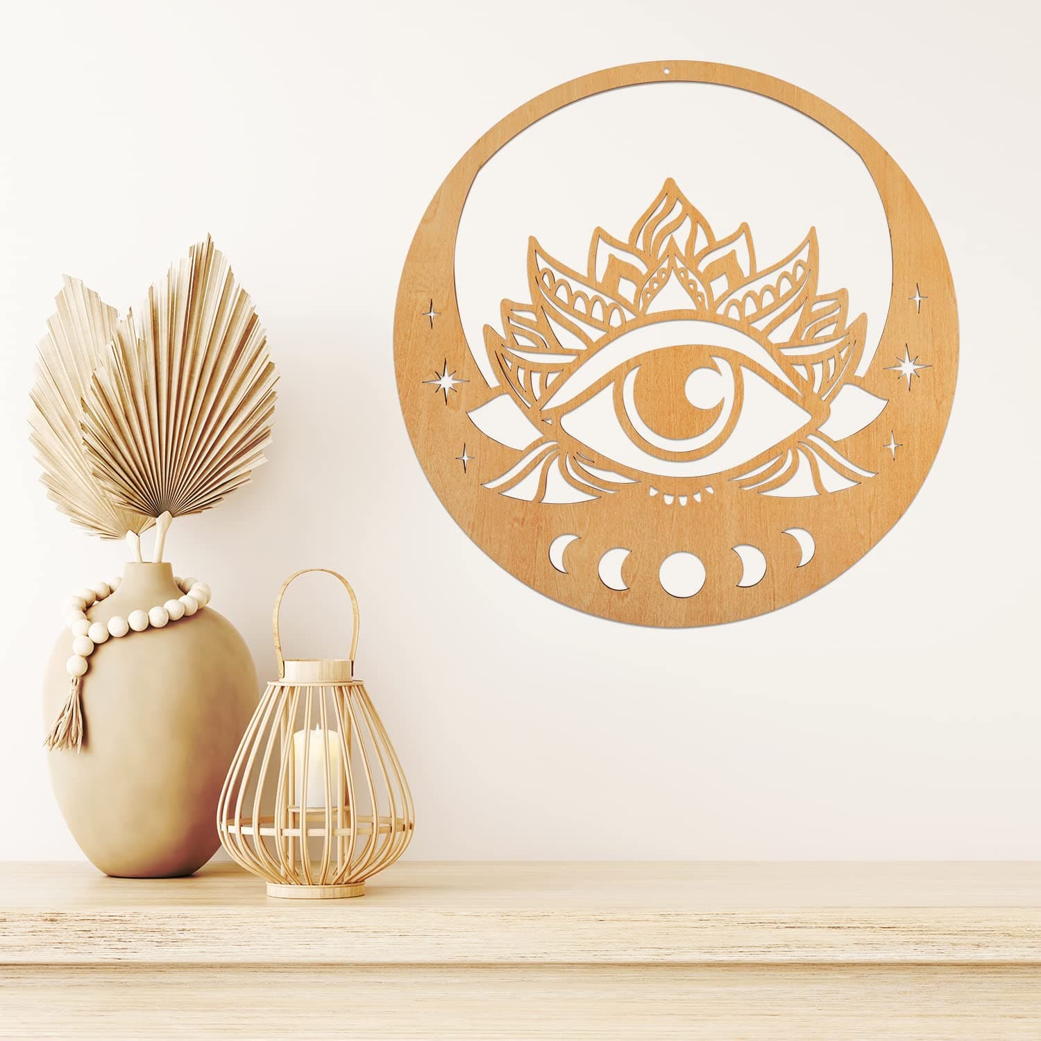 ADDMES 11.6" Spiritual Wall Art Decor, Wooden Sacred Geometry Wall Art Decor, Hollow Out Meditation Wall Hanging Sign for Yoga Studio Farmhouse Home Wall Hanging Decoration Supplies