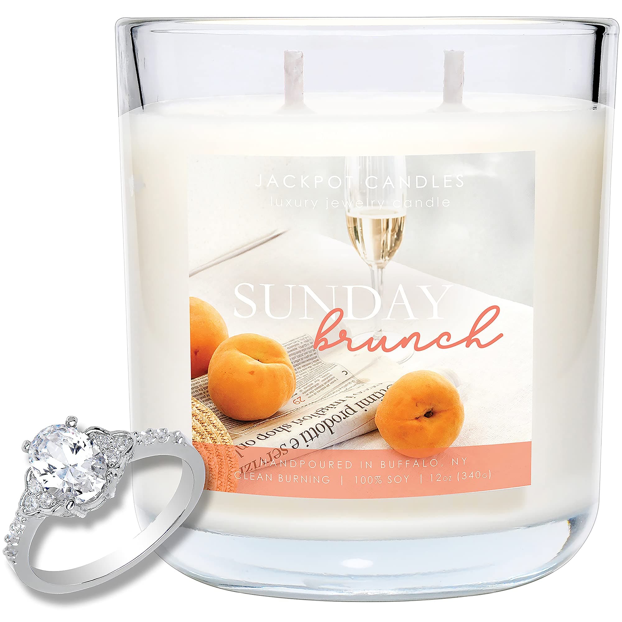 Jackpot Candles Sunday Brunch Candle with Ring Inside (Surprise Jewelry Valued at 15 to 5,000 Dollars) Ring Size 5