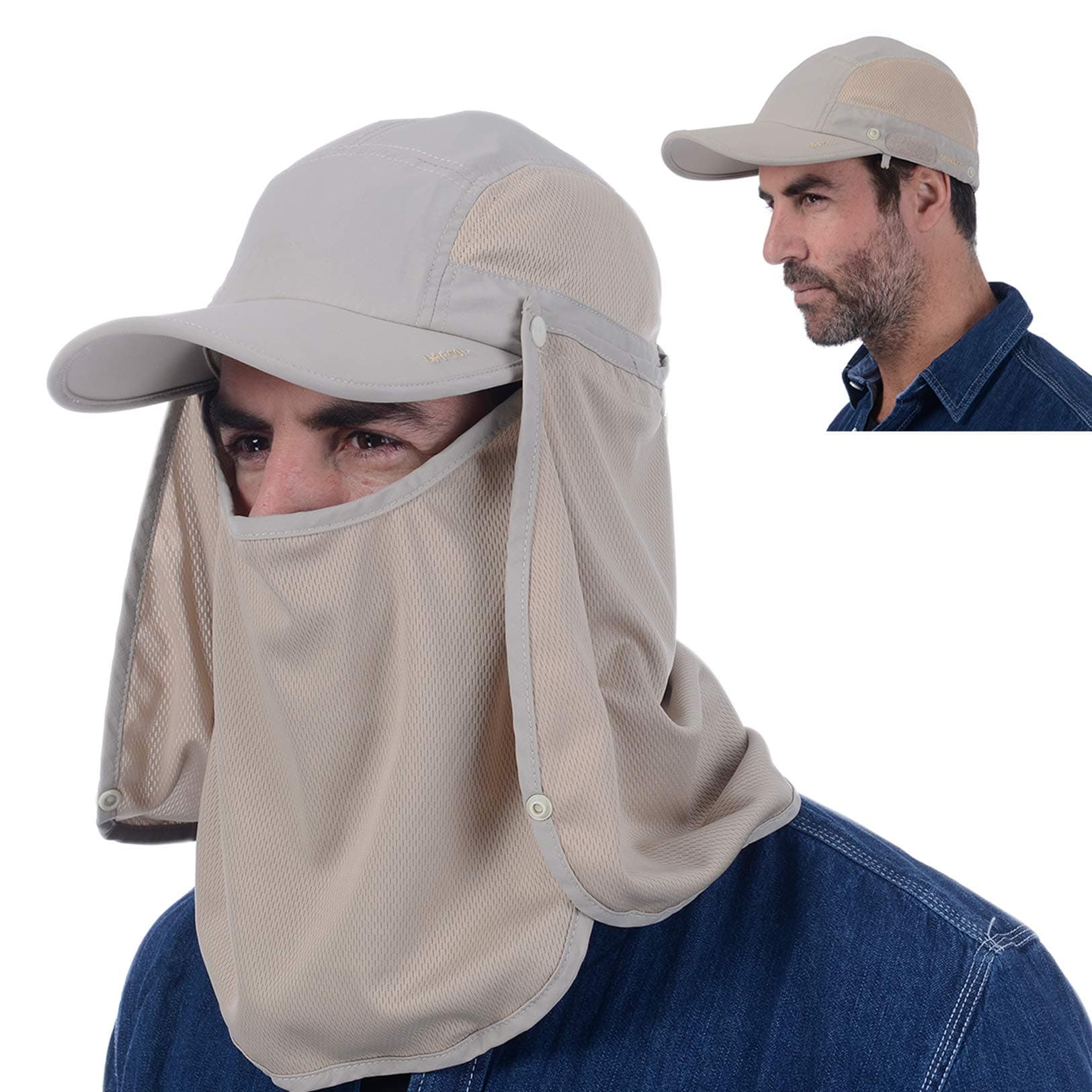 USHAKE Sun Cap Fishing Hat Baseball Cap with Face Neck Cover Flap