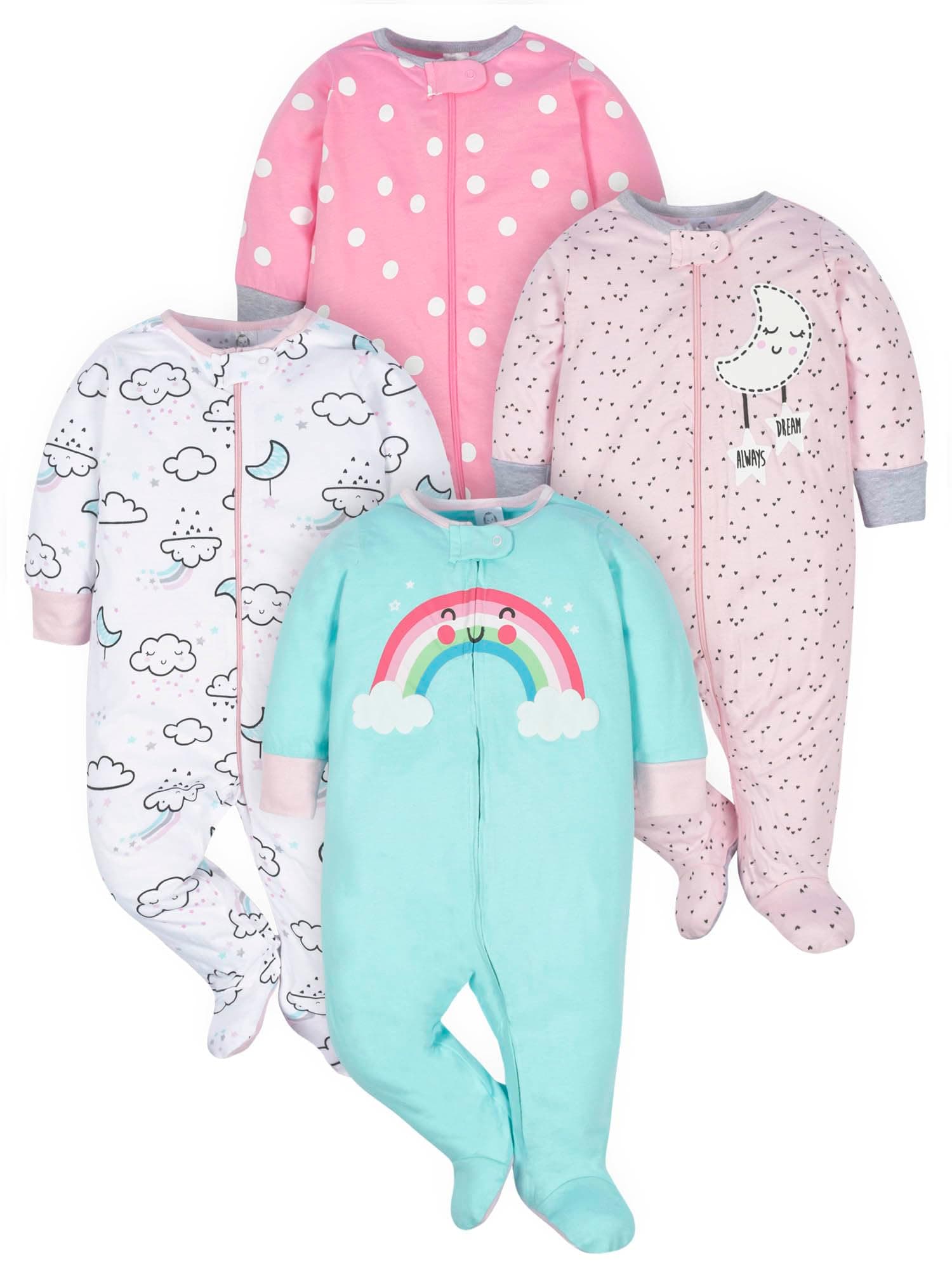 Gerber Baby Girls 4 Pack Sleep 'N Play Footie Baby and Toddler Sleepers