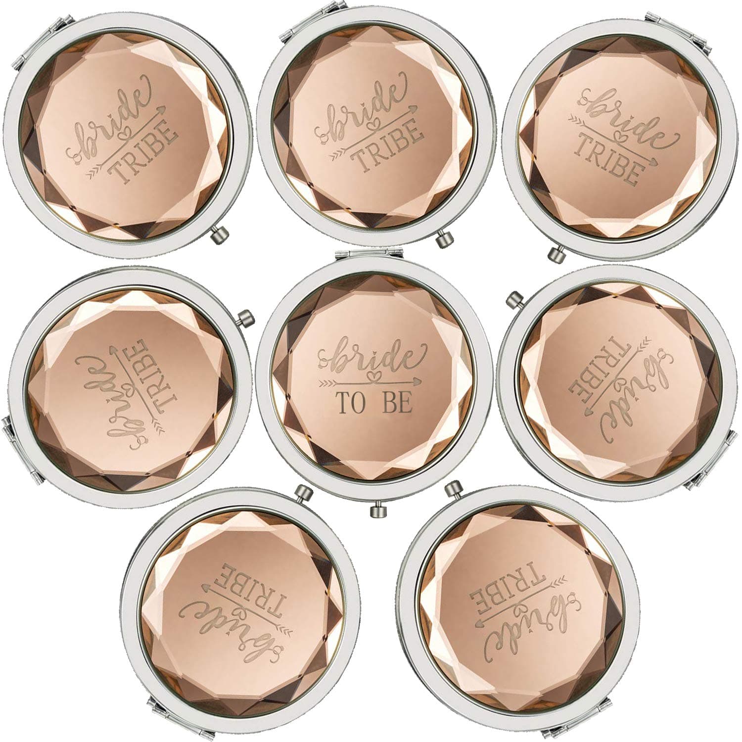 Bridesmaid Gifts Bride Tribe Compact Makeup Mirrors for Bachelorette Bridal Shower Gifts(Pack of 8,Champagne)