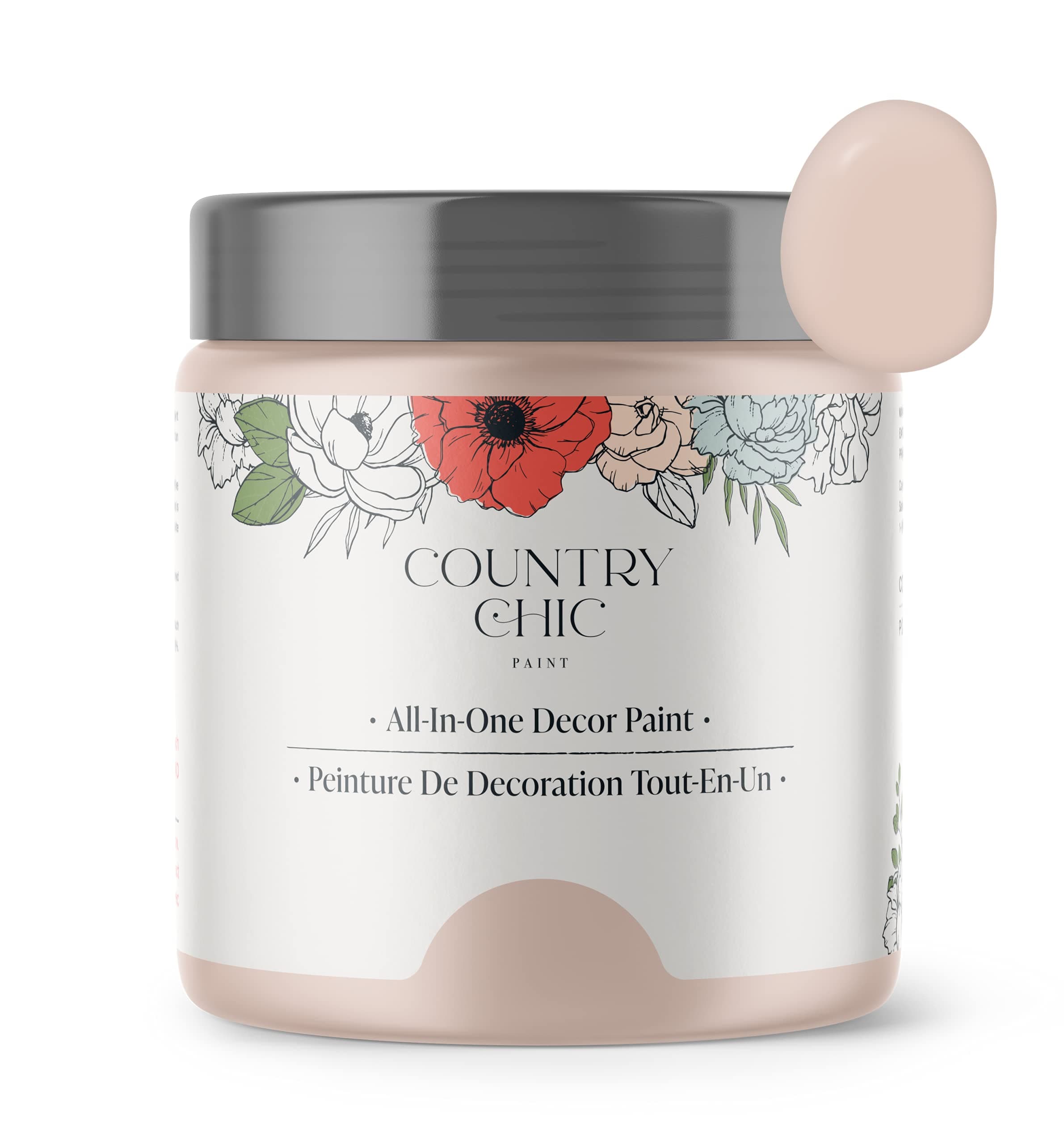 Country Chic All-in-One Chalk Paint for Furniture, Cabinets, Home Decor, Eco-Friendly, Matte Finish, Built-In Primer & Top Coat for Wood, Metal - Ooh La La (Light Pink) - Pint 16 oz (475 ml)
