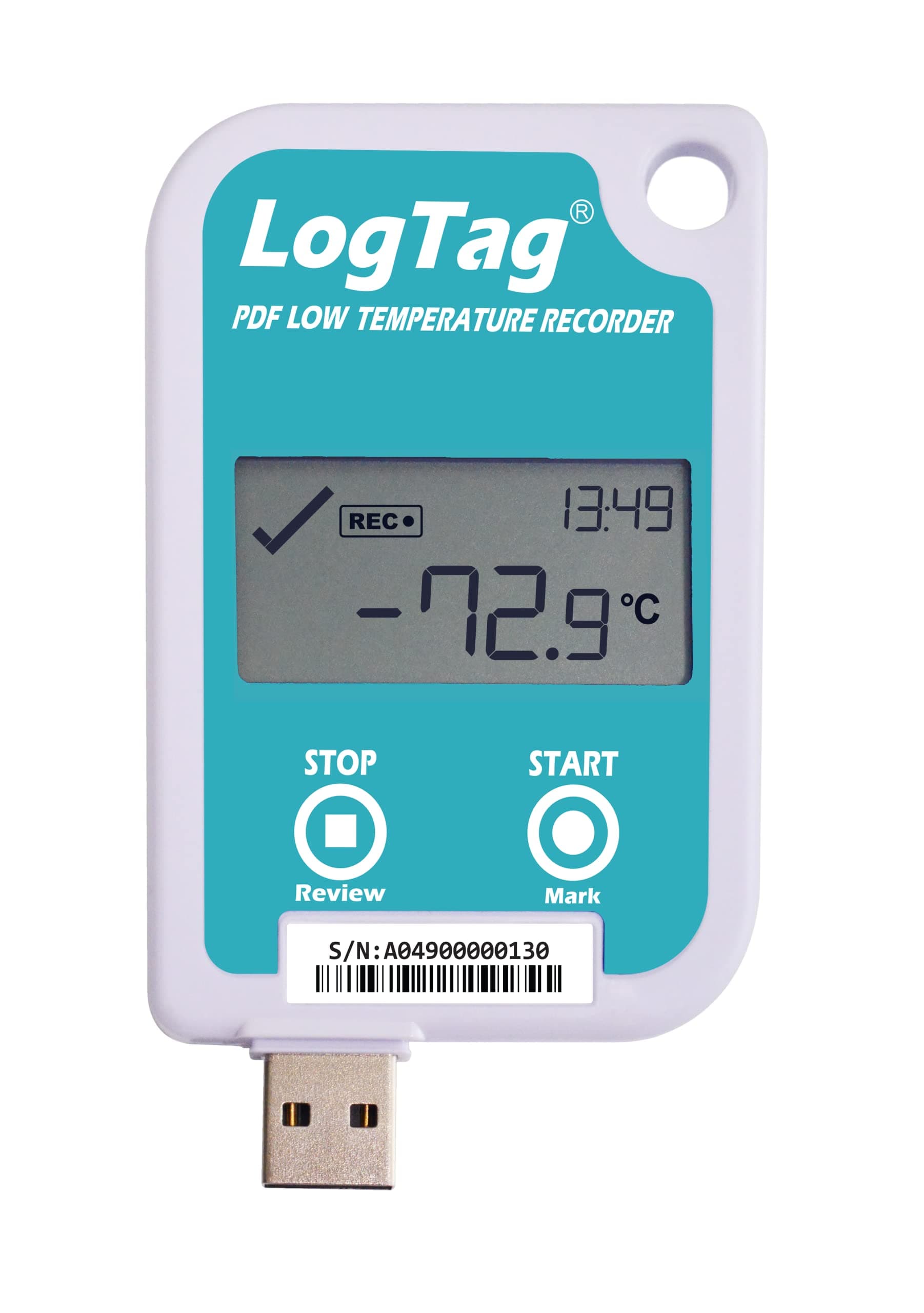LogTag UTREL-16 Kit Includes: Data Logger, ST10M-15 External Probe with Buffer Bottle, Wall Mount Bracket & NIST Calibration Certificate, Blue/White