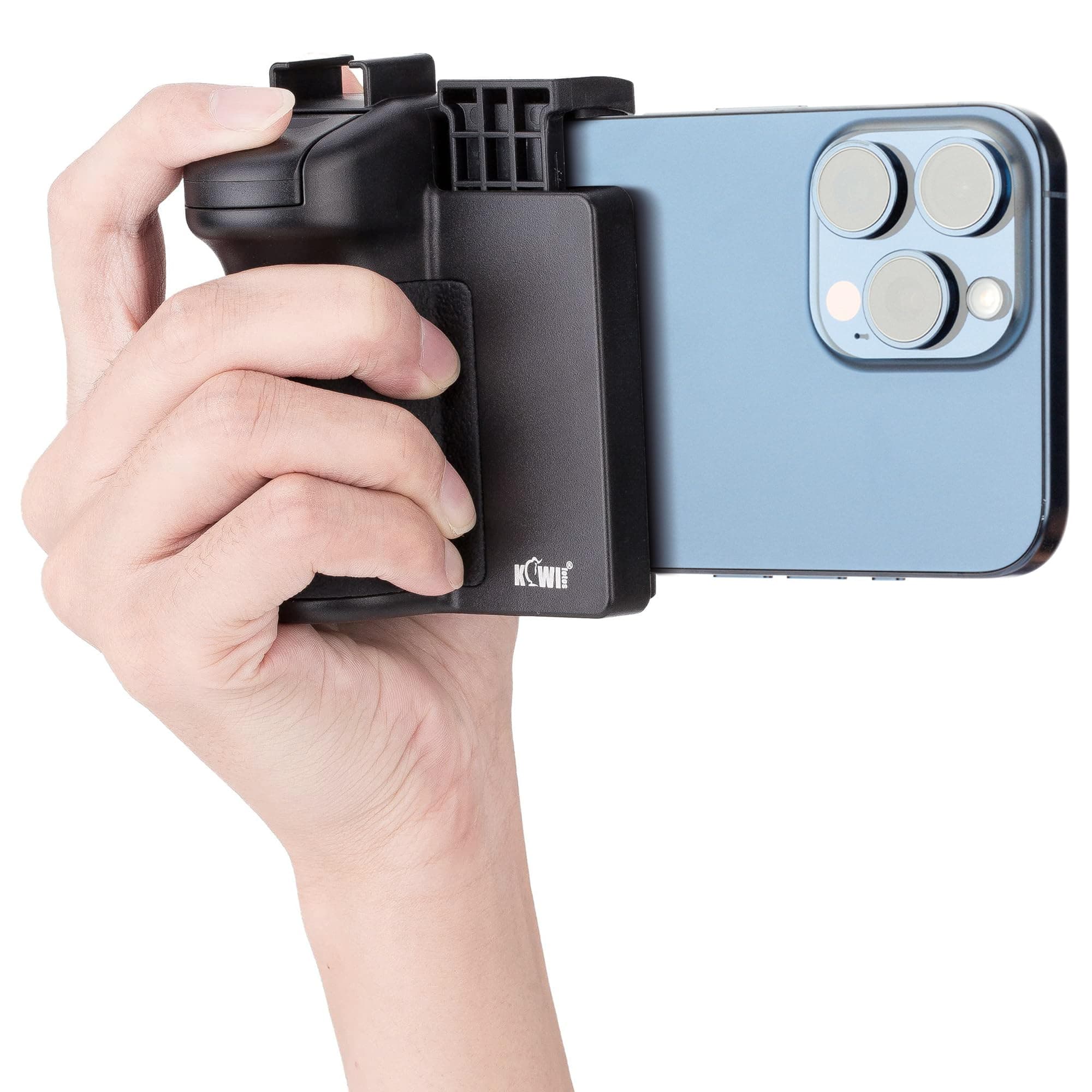 KIWIFOTOS Phone Camera Grip Handle Holder Phone Tripod Mount with Detachable Remote Shutter & Cold Shoe Adapter for iPhone 14 15 16 Pro Max Samsung Smartphone Selfie Vlog Video Shooting, Black