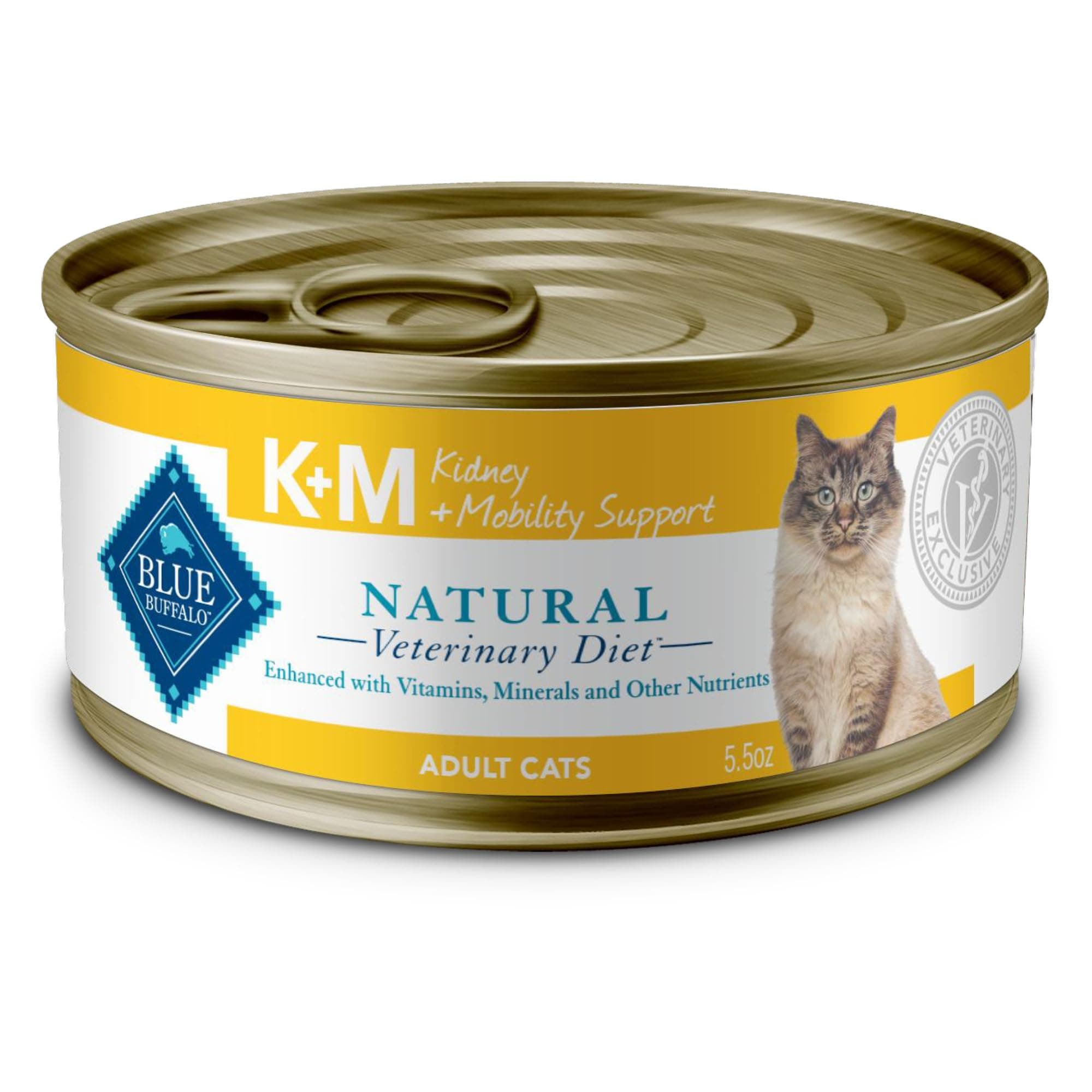 Blue Buffalo Natural Veterinary Diet K+M Kidney + Mobility Support Wet Cat Food, Chicken 5.5-oz cans (Pack of 24)