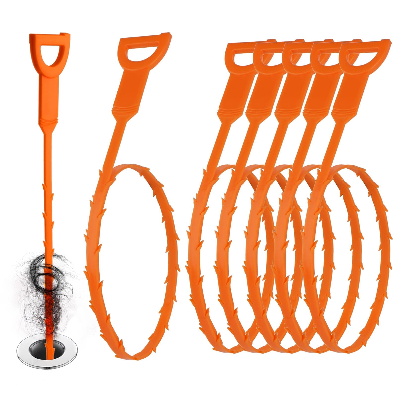 6 Pack Drain Snake Unblocker 25Inch/64cm Drain Hair Remover Plug Unblocker Tool Reusable Plumbing Snake for Kitchen Bathroom Shower Toilet Sink Drain Unblockers