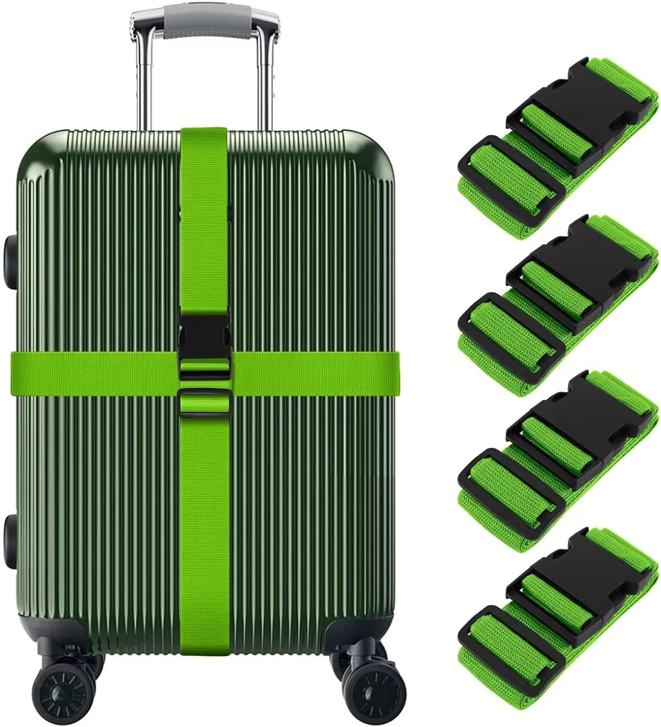 SkadeSKADE Adjustable Luggage Straps, 4 Pcs Wide Travel Secure Belt for Suitcase, Luggage Accessories to Secure Bag Cargo Safe Quick-Release (Green)
