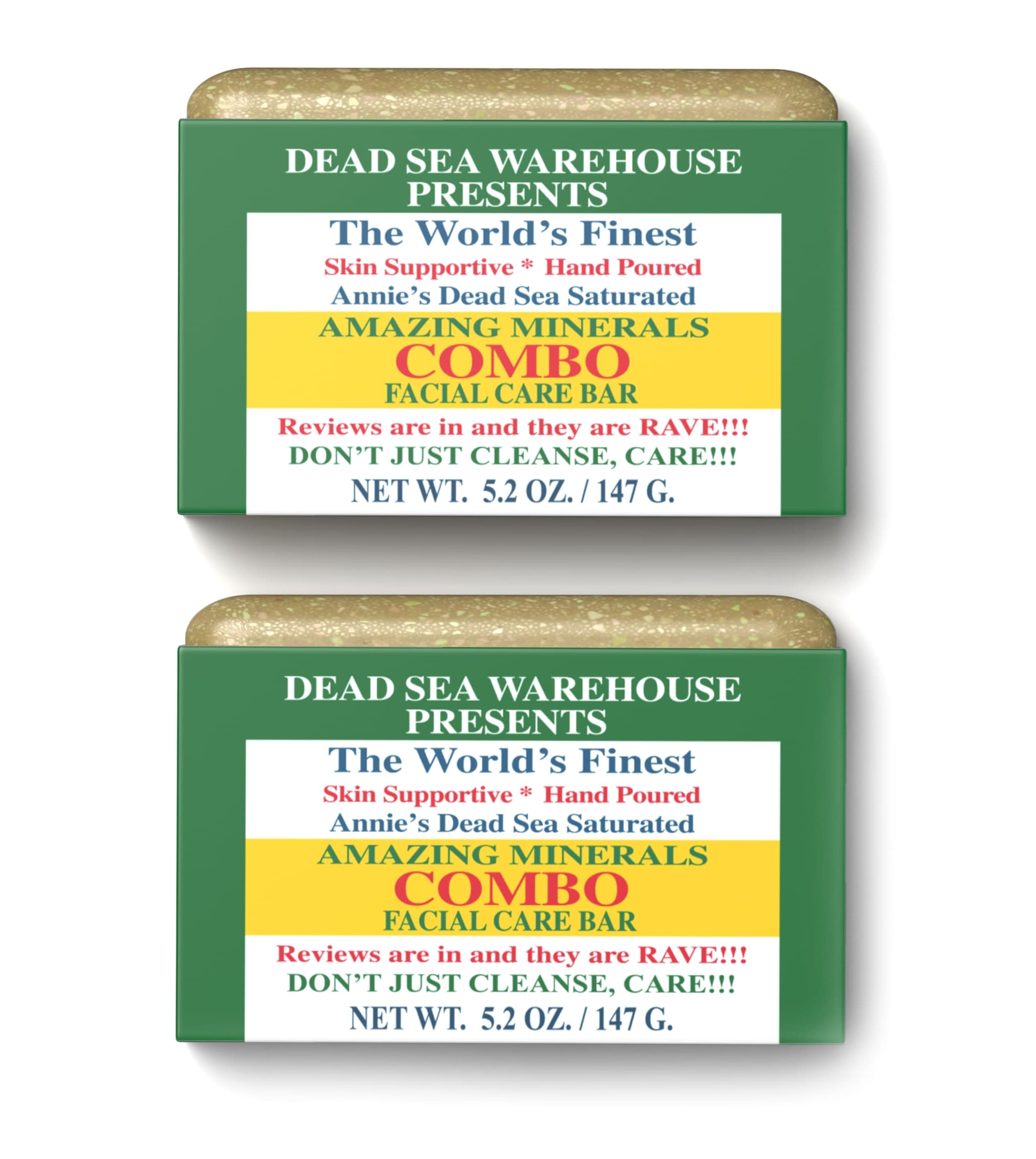 Dead Sea Warehouse - Dead Sea COMBO Facial Care Bar - Face Soap for Women and Men - Clarifying Dead Sea Mud & Salt Soap for Combination Skin, Handmade & Unscented, 5.2 Ounce 2-Pack