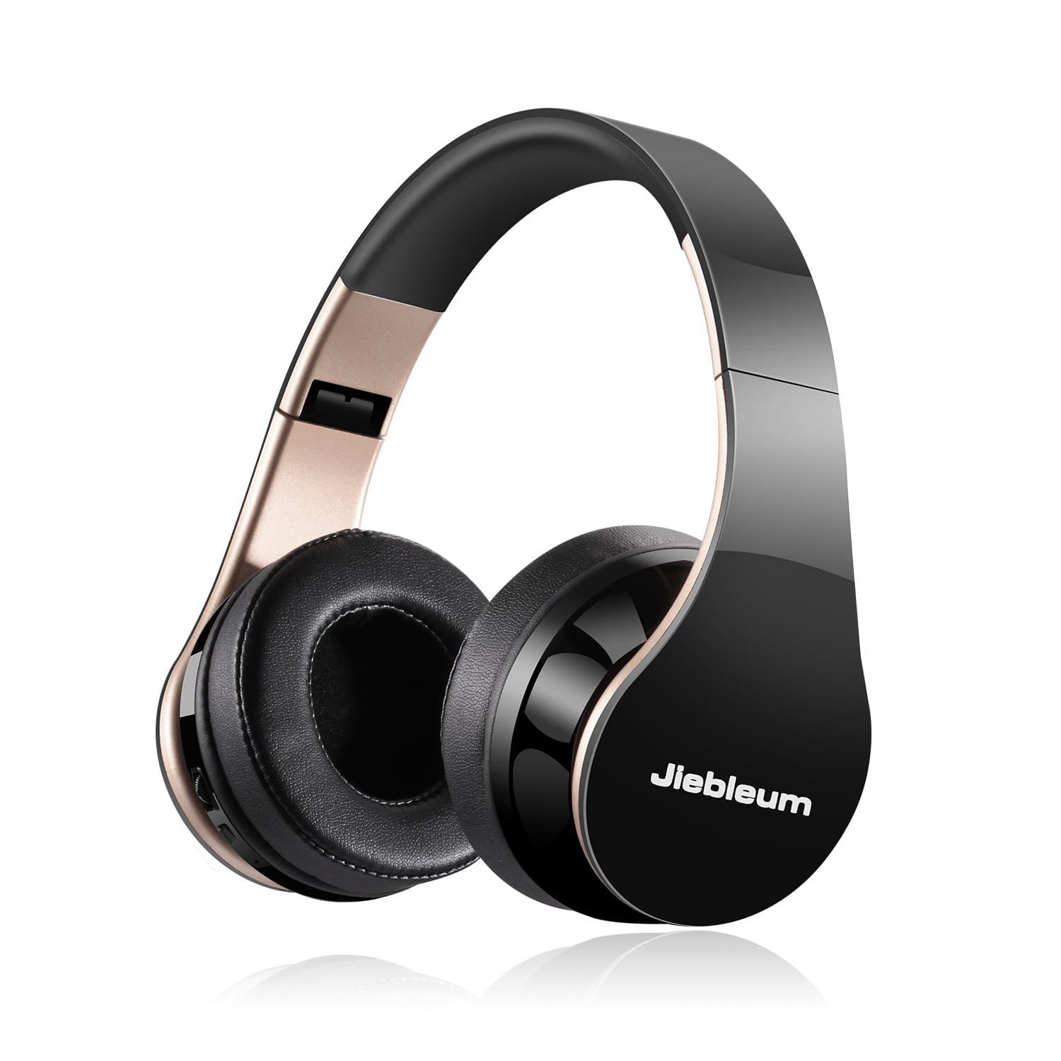 Bluetooth Headphones, Jiebleum Rechargeable Hi-Fi Stereo Foldable Wireless Headphones, Wireless and Wired Mode Over Ear Headphones Support Hands-Free Calling for PC/Cell Phones/TV (Gold)