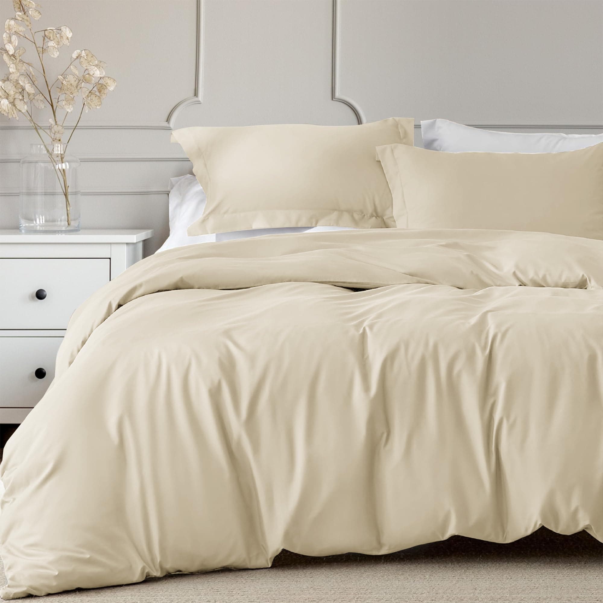 Linens World 200 Thread Count 100% Egyptian Cotton Duvet Quilt Cover Bedding Sets with Pillow cases (Cream, Single)