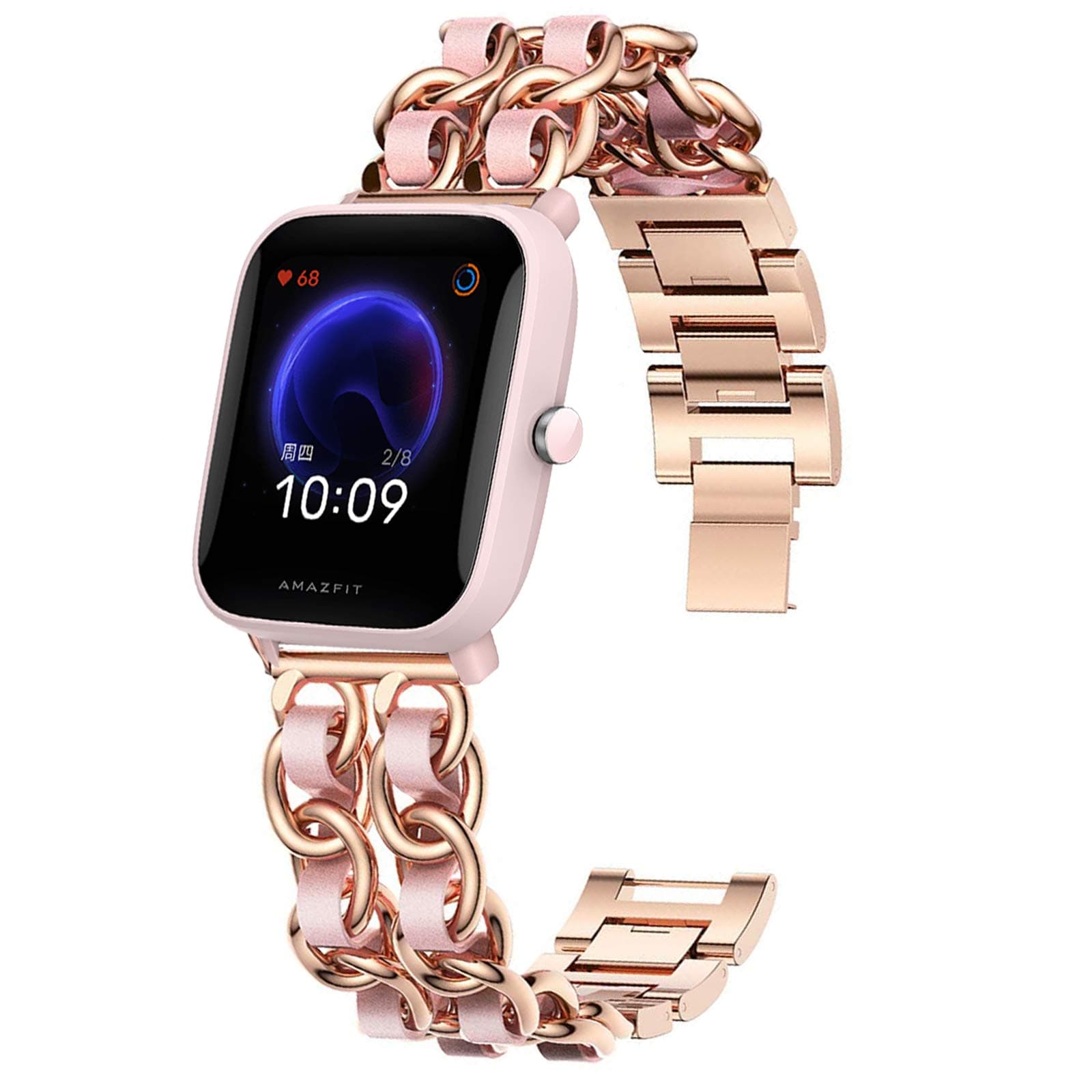 Compatible for Amazfit Bip U Band, YOUkei Jewelry Bracelet Bands Women, Chain Metal Wristband with Leather Replacement Bands Compatible for Amazfit Bip U Smartwatch