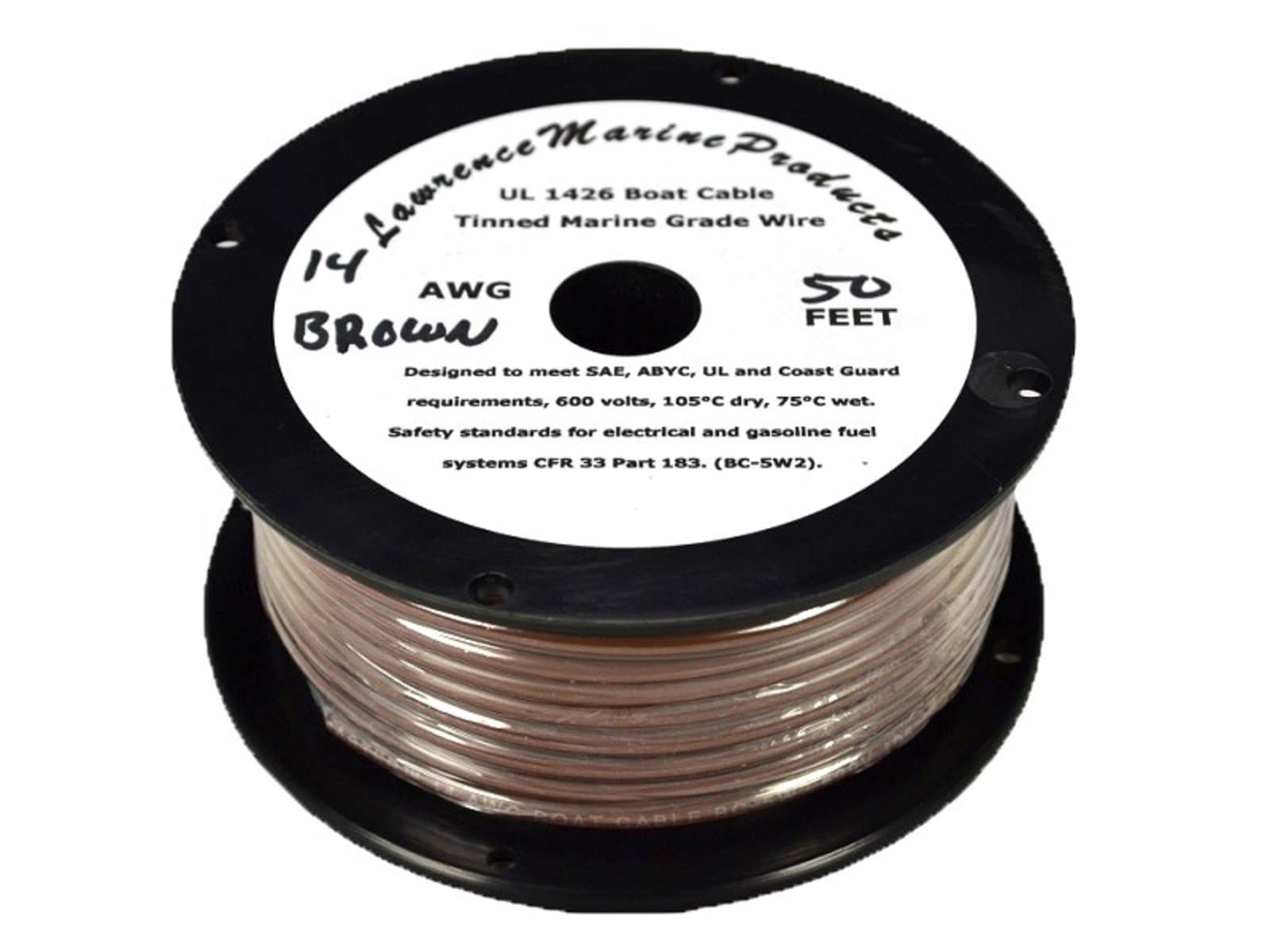 14 AWG Tinned Marine Primary Wire, Brown, 50 Feet
