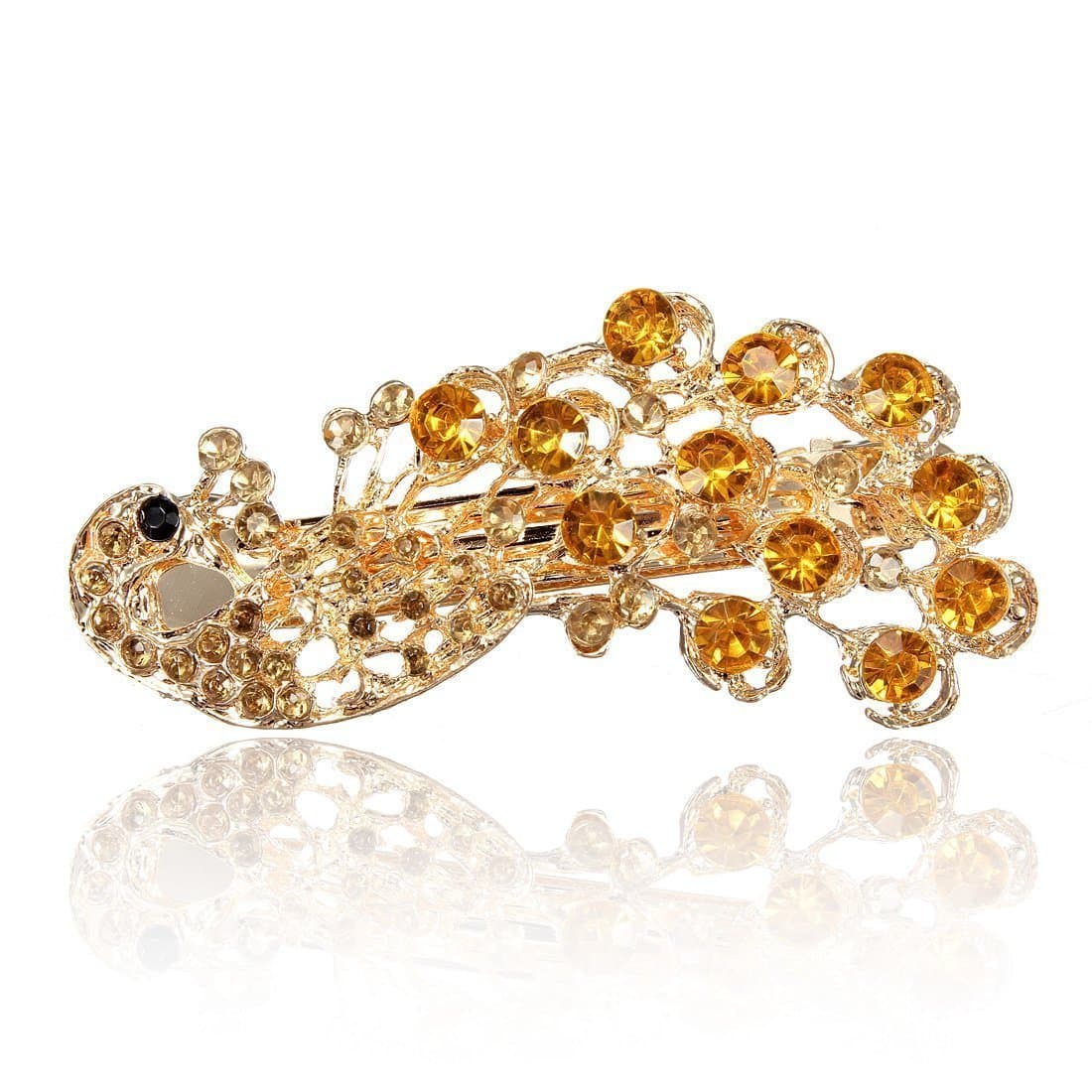 Women's Fashion Golden Crystal Peacock Hair Clip Beautiful Head Wear