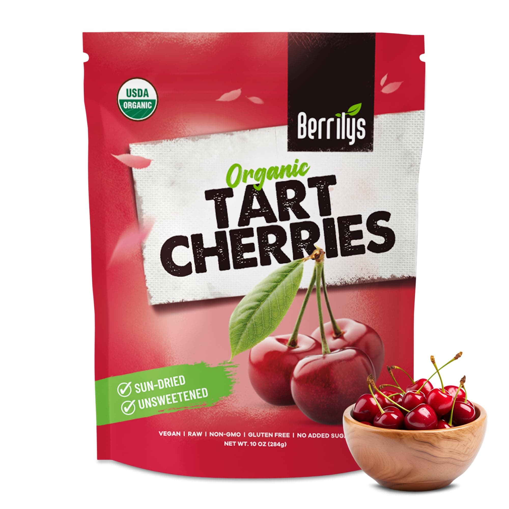 Berrilys Certified Organic Dried Cherries, 454 Gram, Pitted, Great for Baking and Snacking Non-GMO, Unsulfured, No Added Sugar, No Oil, No Preservatives. Naturally Sweet and Tart
