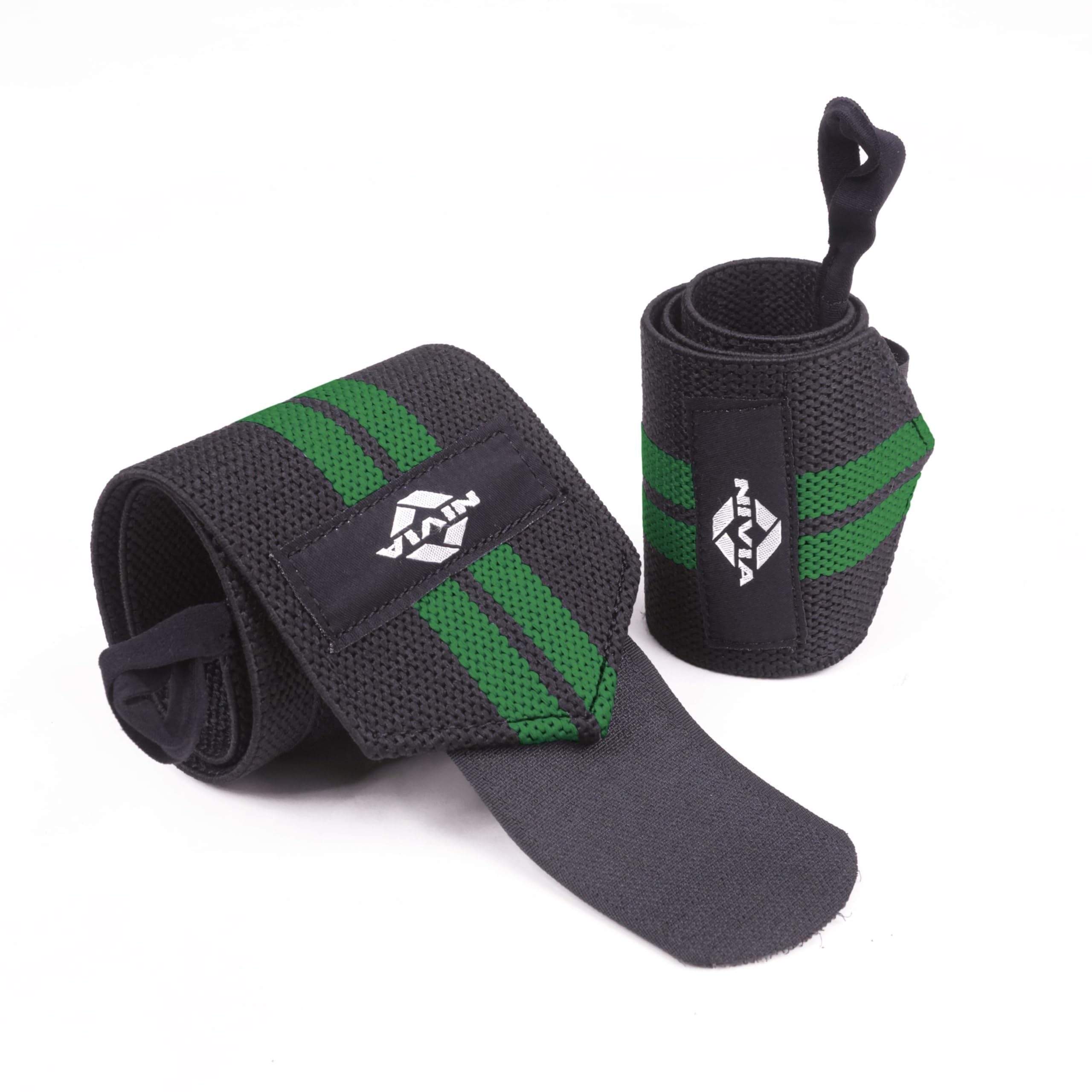 Nivia Wrist Supporter with Thumb Loop for Men & Women, wrist band for gym workout, Compression Band for Gym, Fitness, Weightlifting & Sports Injury Protection (Green/Black), Available In Pair