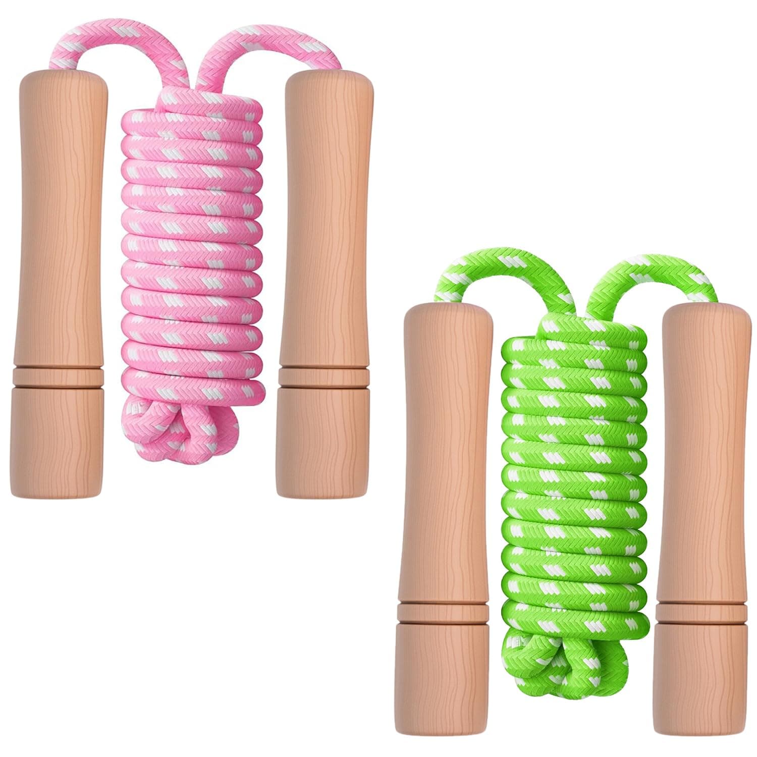 Jump Rope for Kids - Wooden Handle - Adjustable Cotton Braided Fitness Skipping Rope for Toddler Fitness Workout Exercise Outdoor Activity