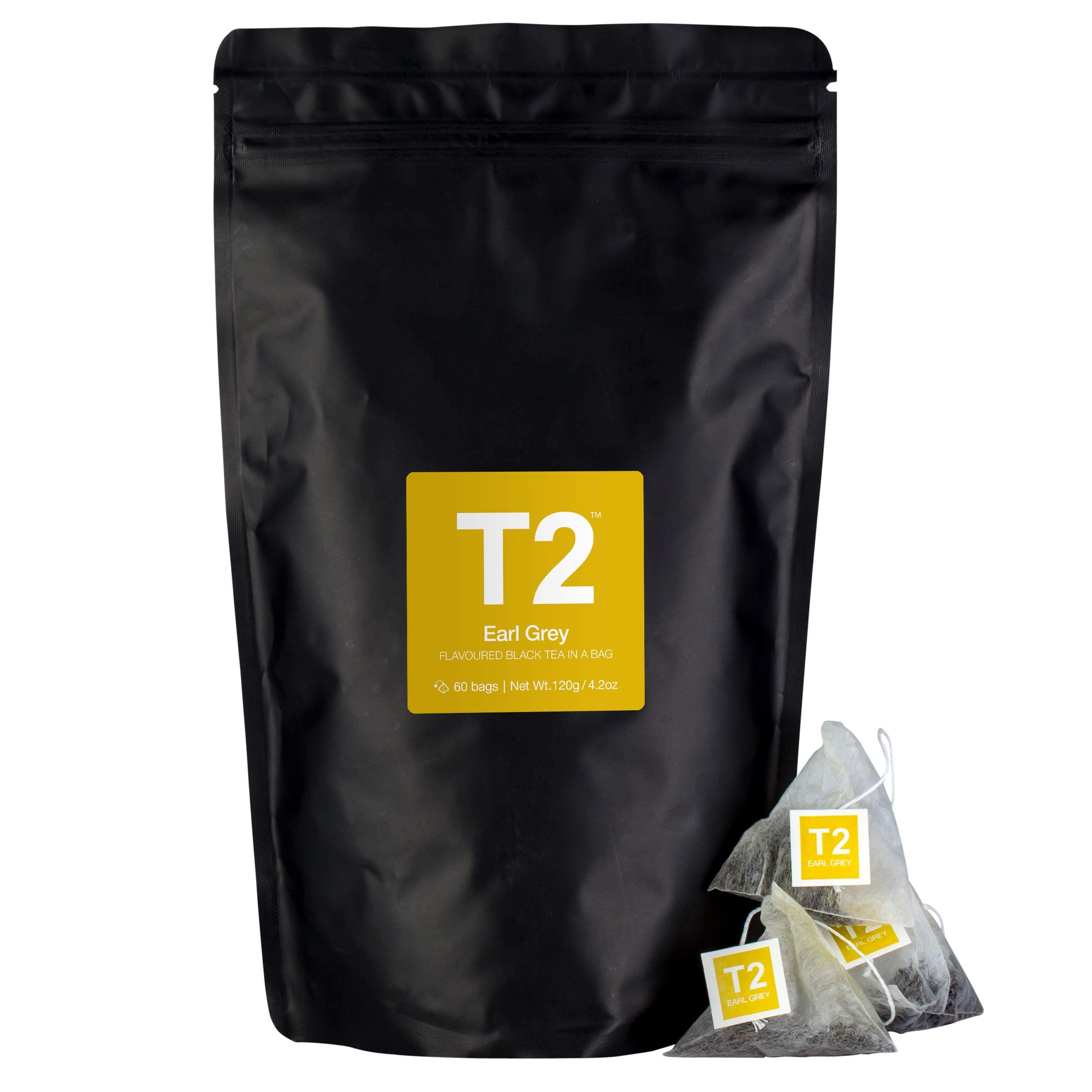 T2 Tea - Earl Grey Black Tea, Tea Bags in Resealable Bag, 120g (4.2oz), 60 Tea Bags