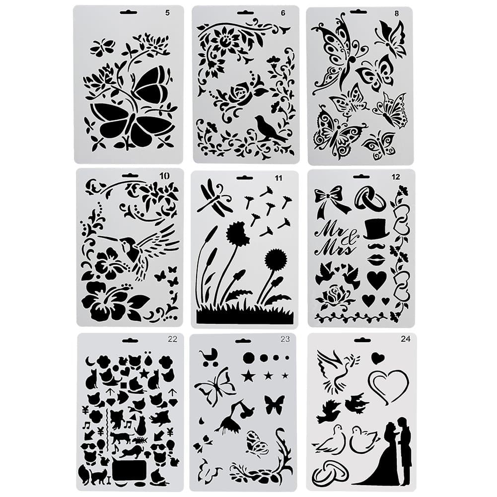 NouveLife Set of 9 Animal/Insect/Bird/Butterfly Painting Stencils 26 x 17.5cm, Soft and Reusable for DIY Projects, Birthday Cards, Scrapbooking and Other Wall Decorations
